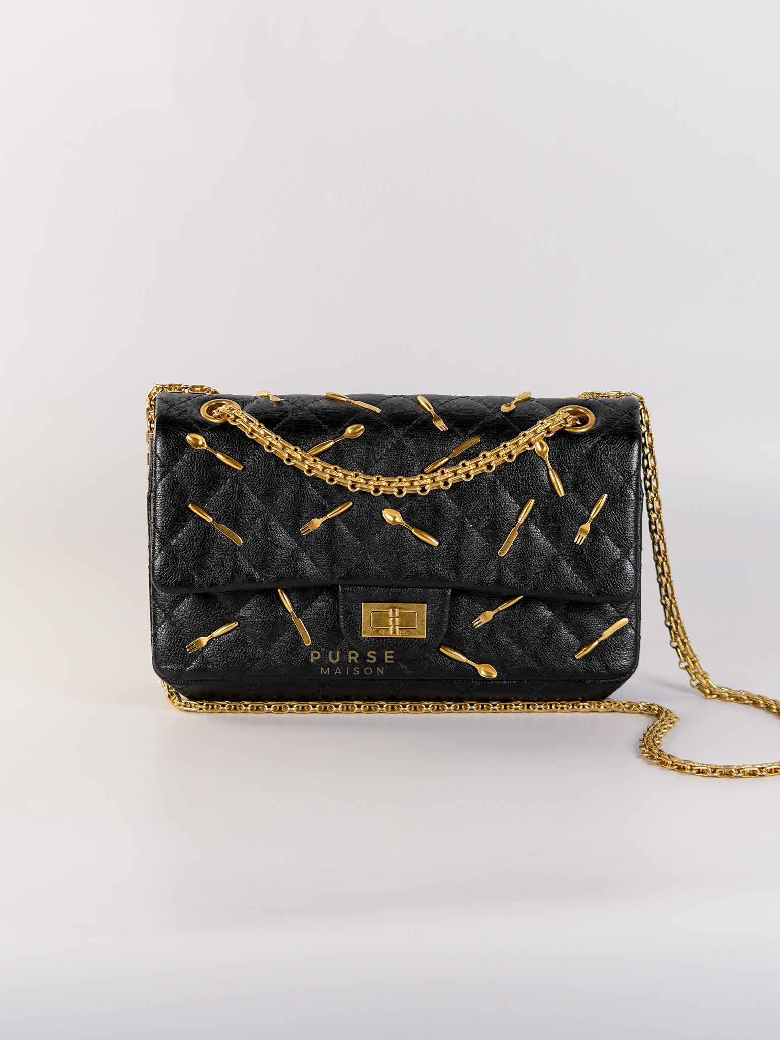 Reissue 2.55 Small Spoon Charms Brasserie Calfskin Leather in Aged Gold Hardware Series 21 | Purse Maison Luxury Bags Shop
