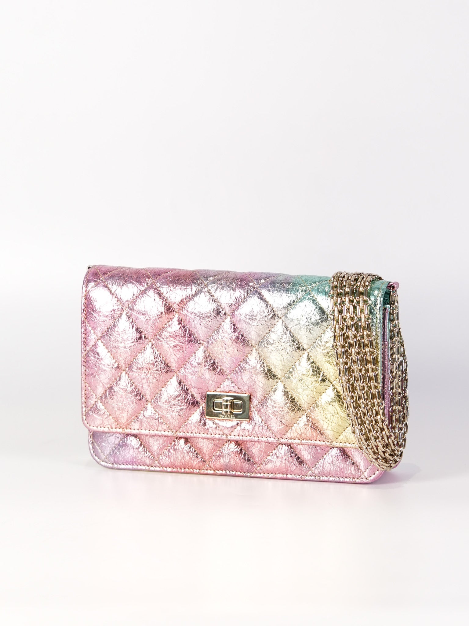 Reissue 2.55 Wallet on Chain in Rainbow Metallic Quilted Calfskin Leather & Light Gold Hardware Series 30 | Purse Maison Luxury Bags Shop