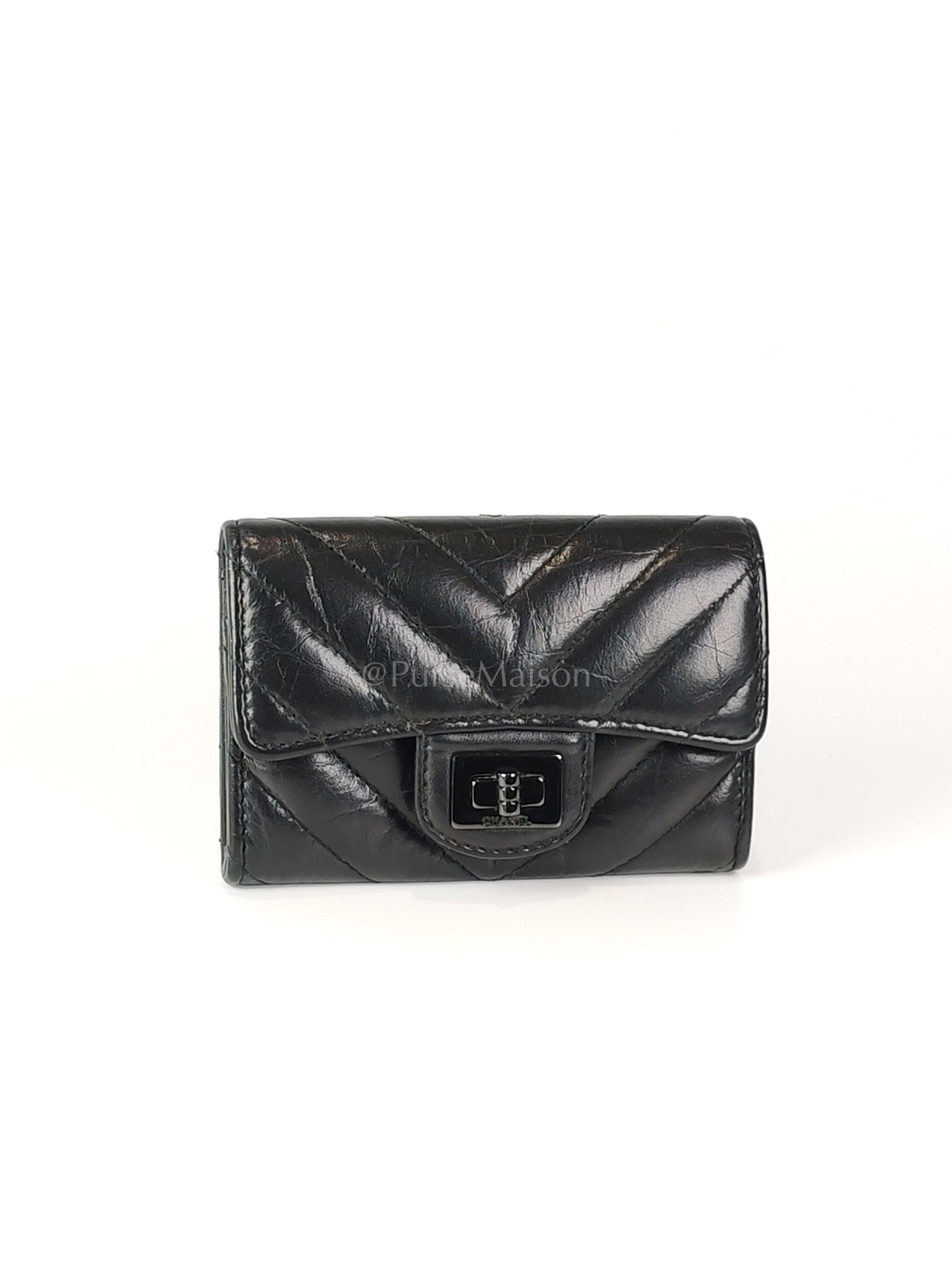 Reissue Flap Card Holder So Black in Distressed Calfskin Leather Series 24 | Purse Maison Luxury Bags Shop