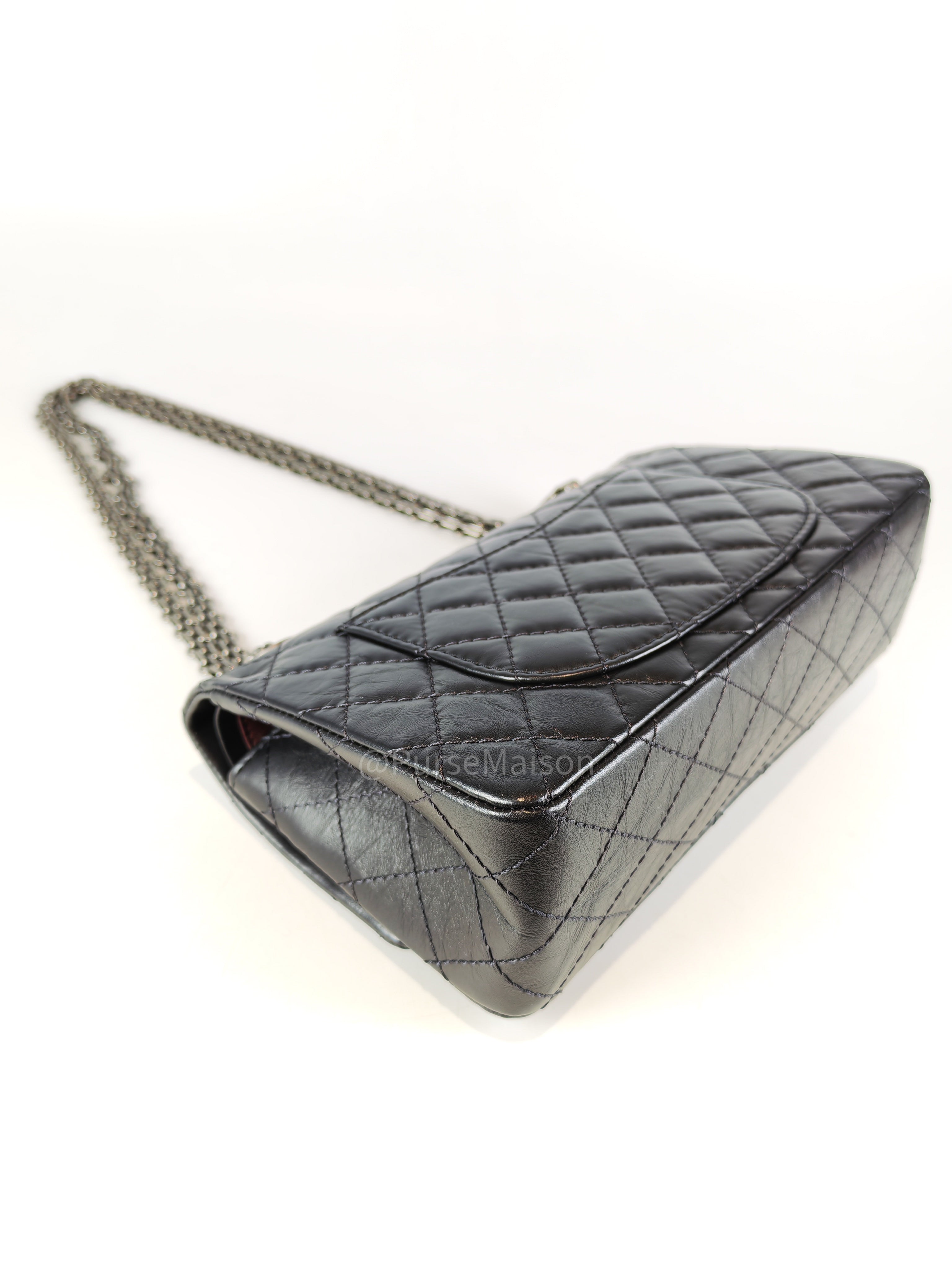 Reissue Small in Black Aged Calfskin Leather and Ruthenium Hardware (Microchip) | Purse Maison Luxury Bags Shop
