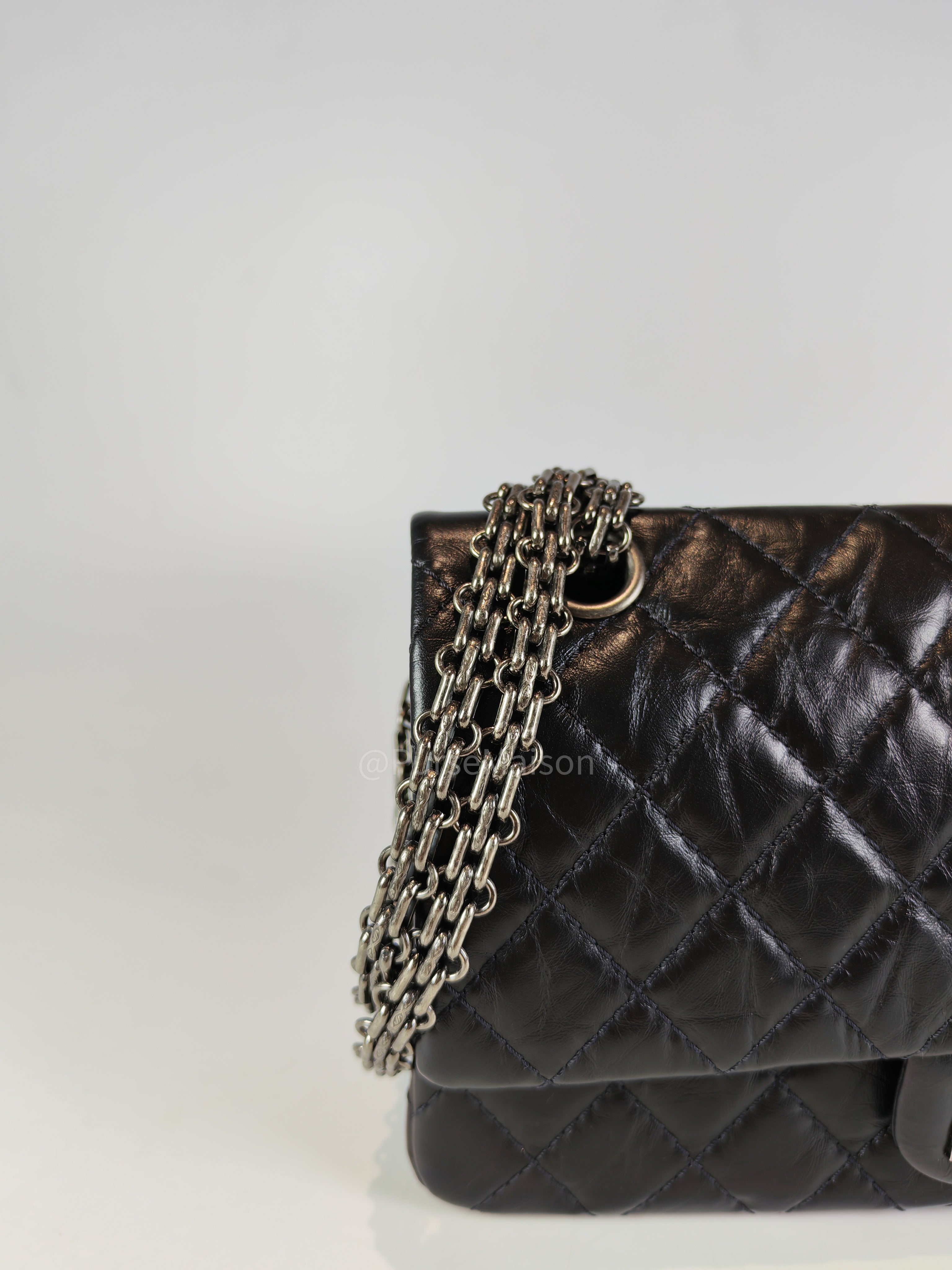 Reissue Small in Black Aged Calfskin Leather and Ruthenium Hardware (Microchip) | Purse Maison Luxury Bags Shop