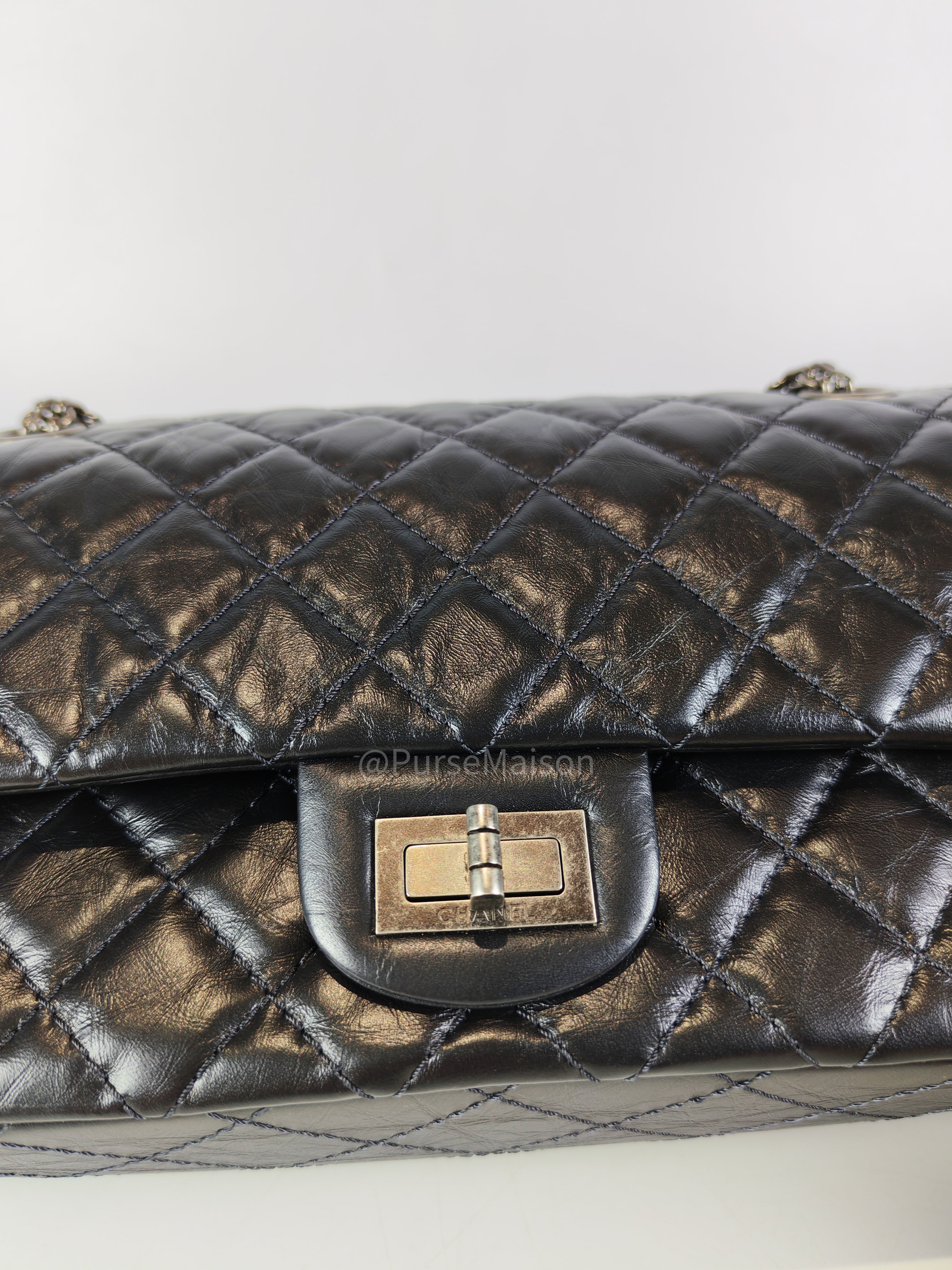 Reissue Small in Black Aged Calfskin Leather and Ruthenium Hardware (Microchip) | Purse Maison Luxury Bags Shop