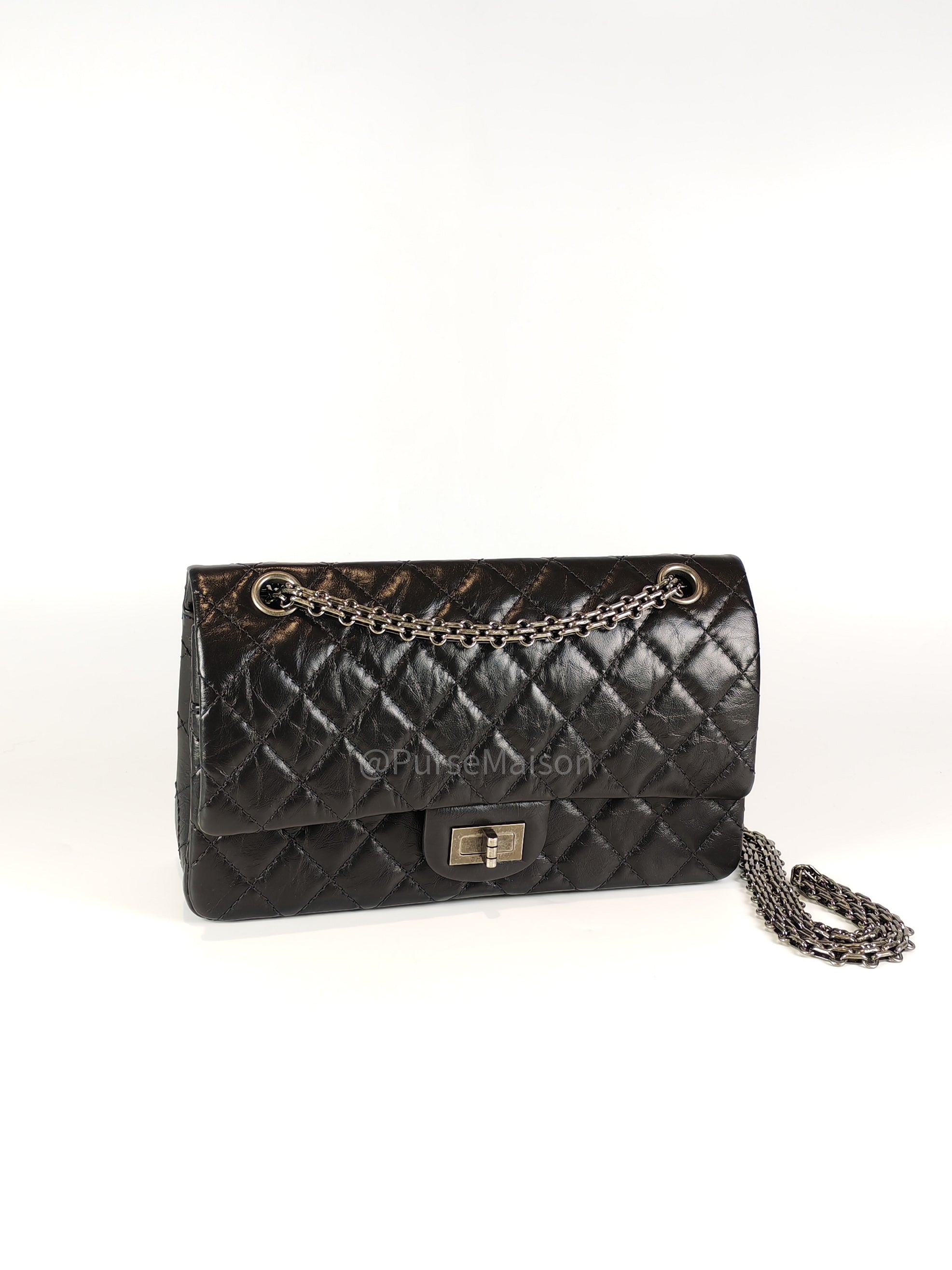 Reissue Small in Black Aged Calfskin Leather and Ruthenium Hardware (Microchip) | Purse Maison Luxury Bags Shop