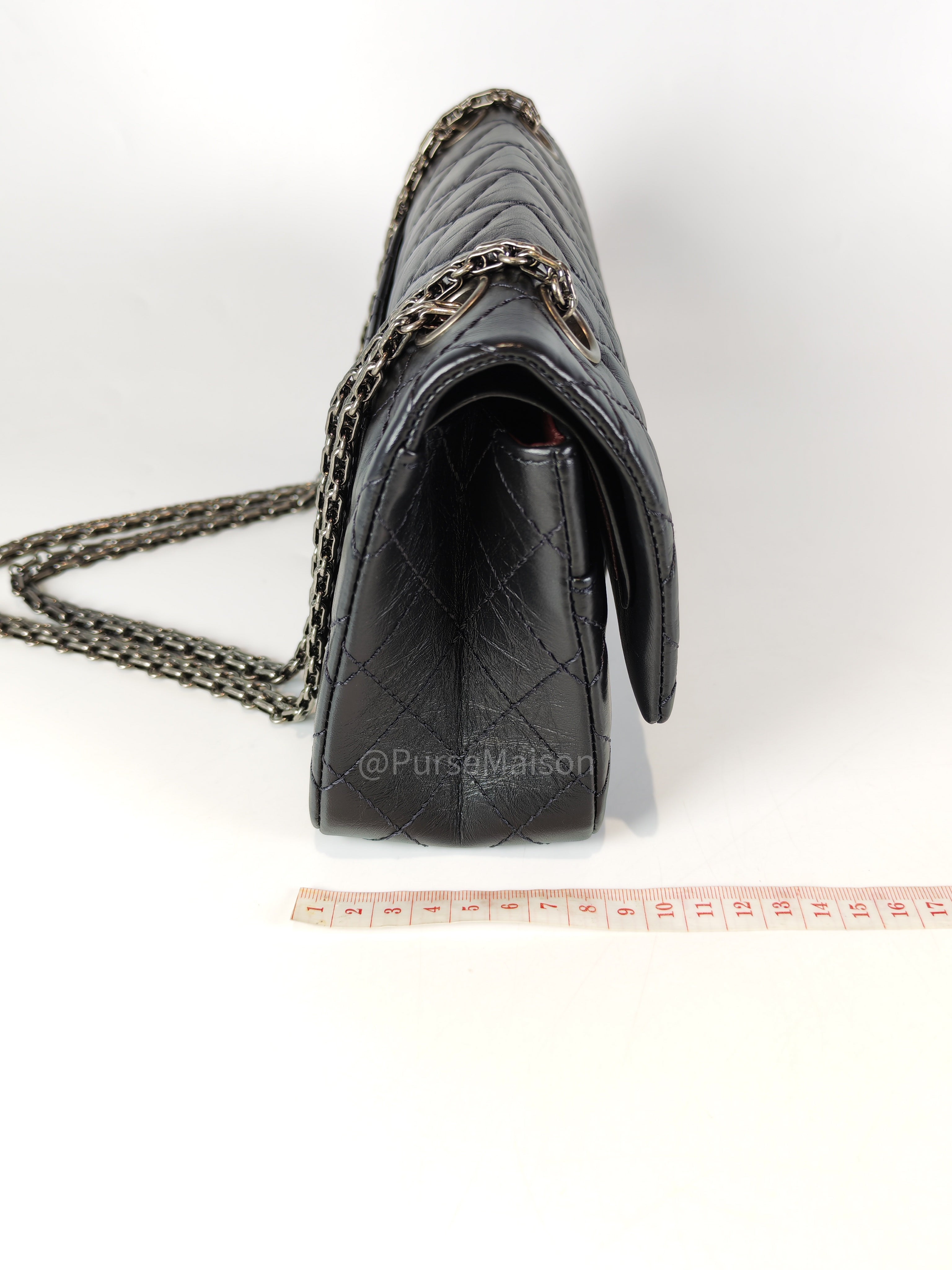 Reissue Small in Black Aged Calfskin Leather and Ruthenium Hardware (Microchip) | Purse Maison Luxury Bags Shop