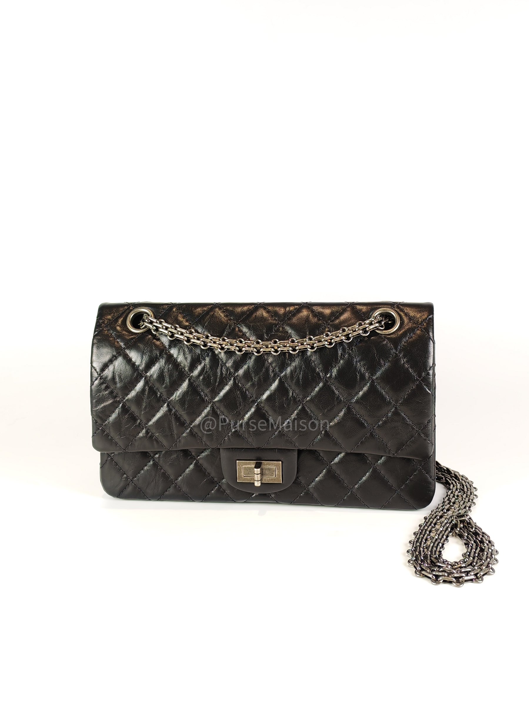 Reissue Small in Black Aged Calfskin Leather and Ruthenium Hardware (Microchip) | Purse Maison Luxury Bags Shop