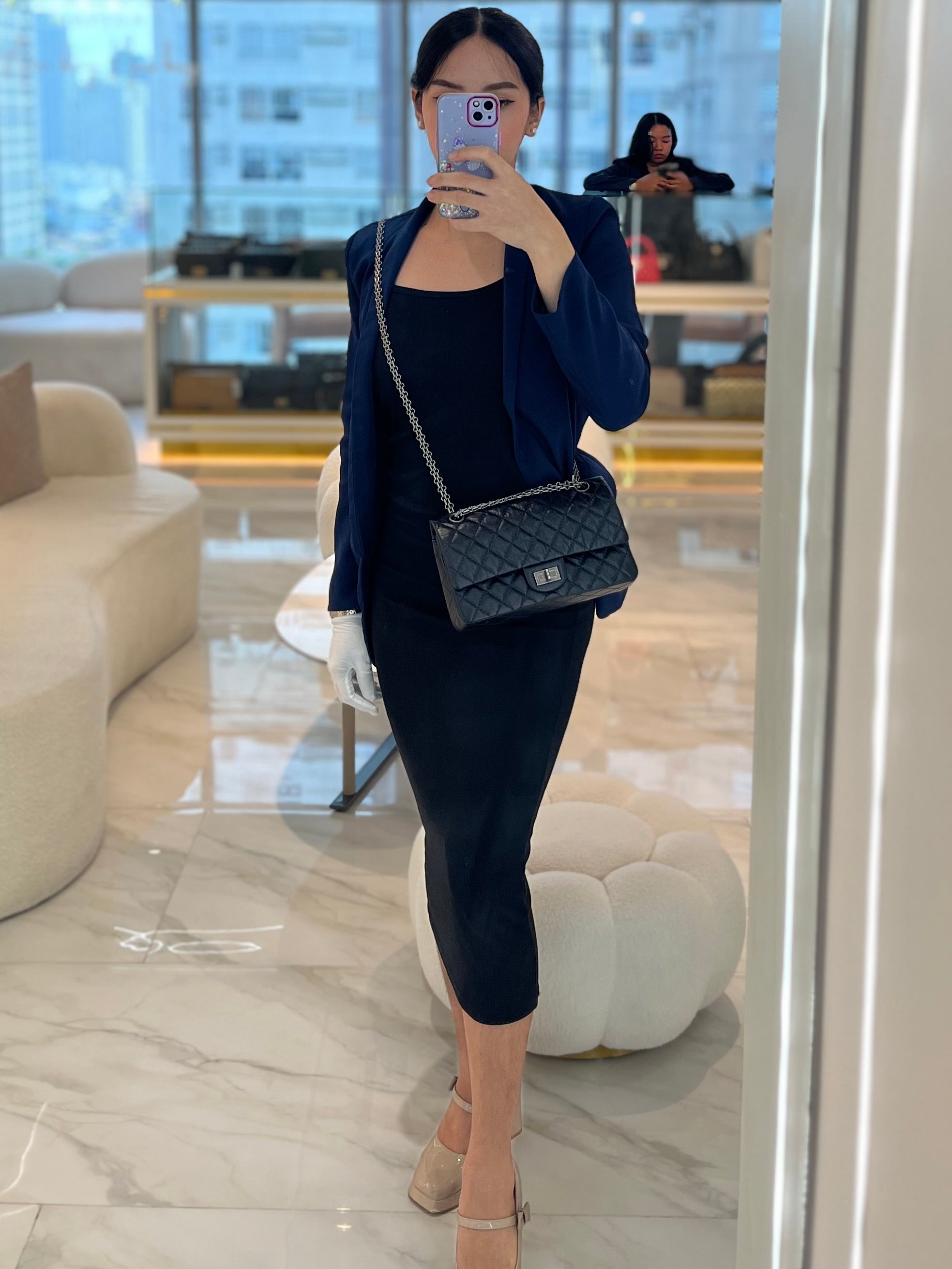 Reissue Small in Black Aged Calfskin Leather and Ruthenium Hardware (Microchip) | Purse Maison Luxury Bags Shop