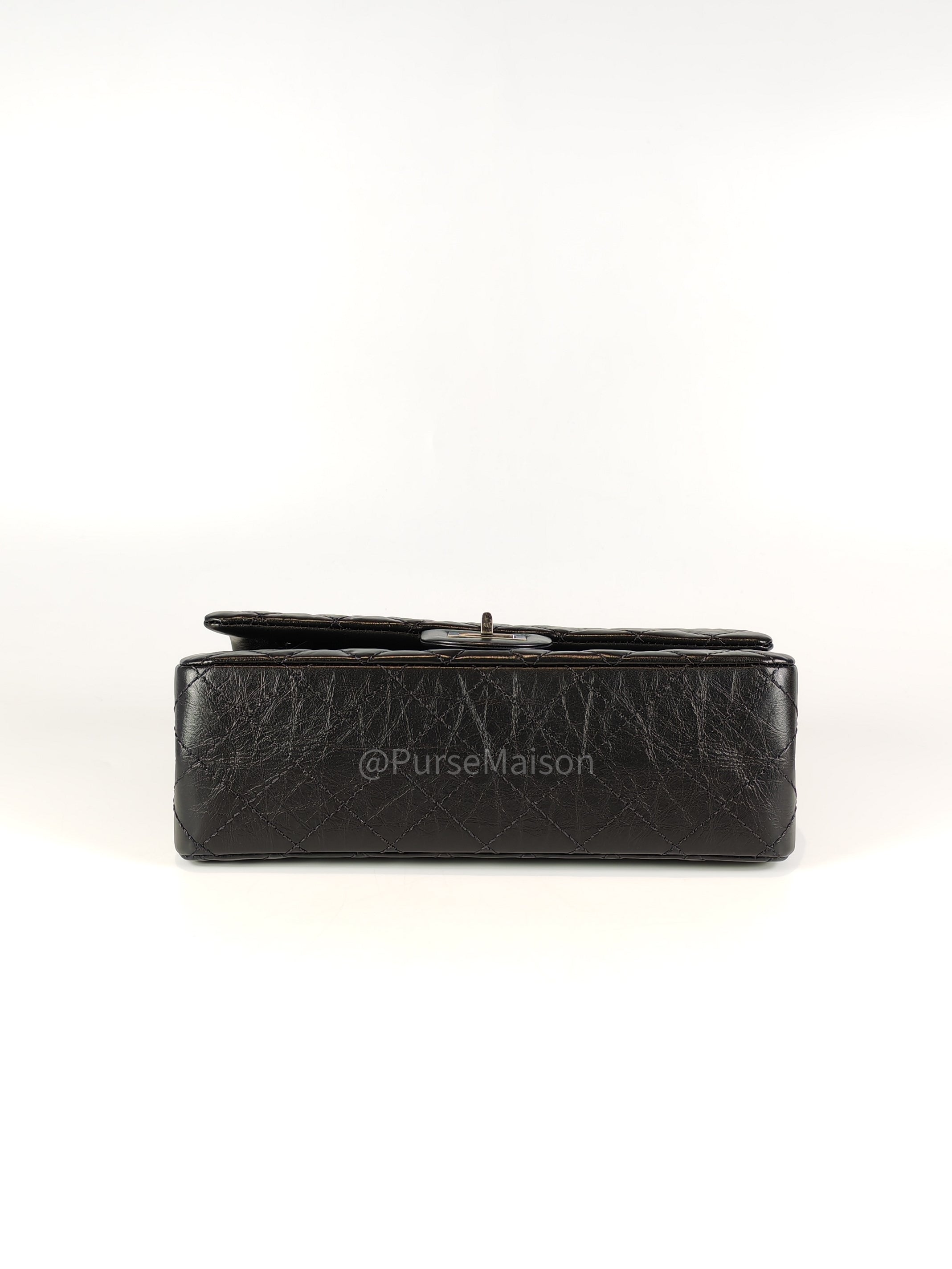 Reissue Small in Black Aged Calfskin Leather and Ruthenium Hardware (Microchip) | Purse Maison Luxury Bags Shop