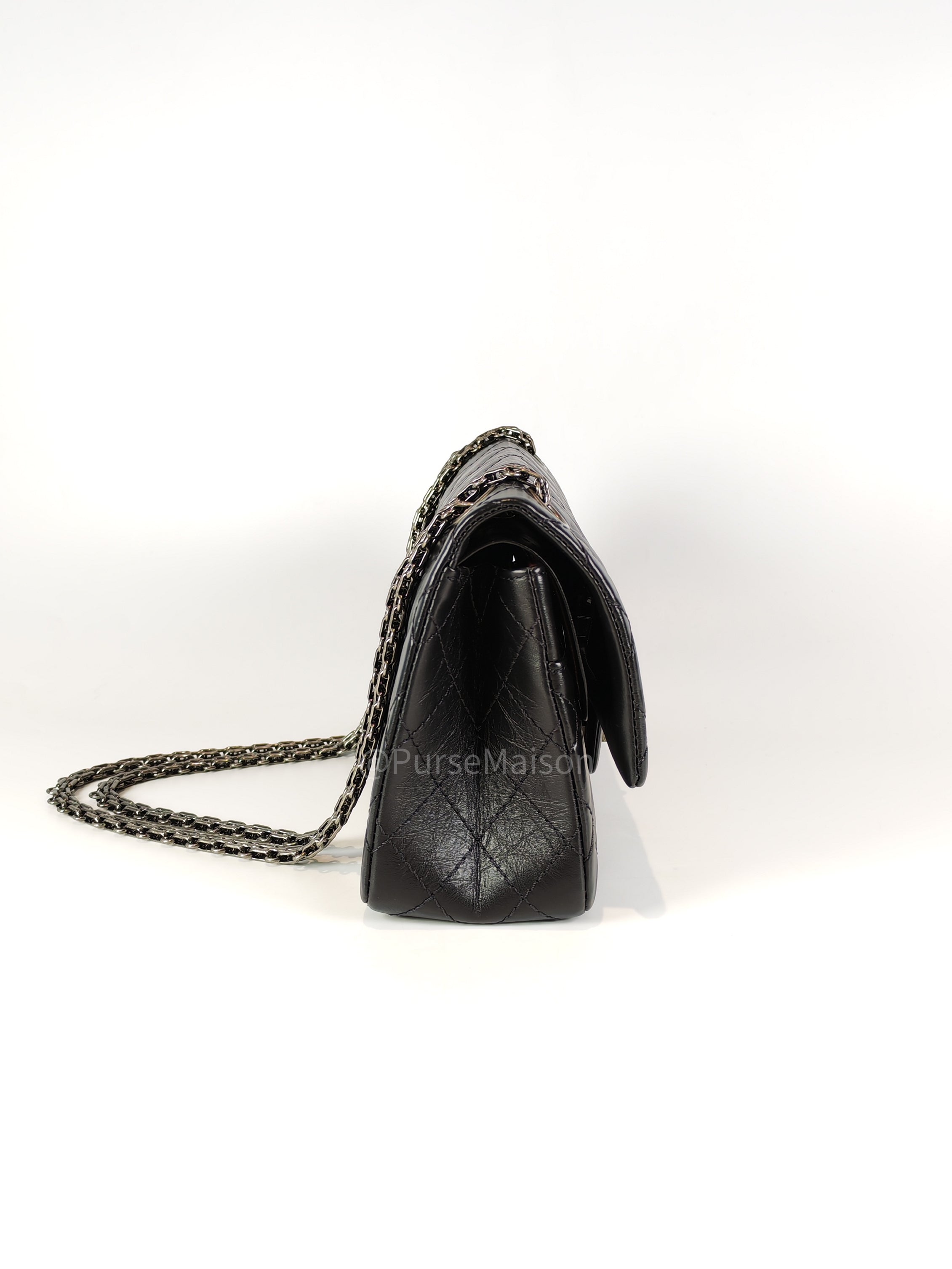 Reissue Small in Black Aged Calfskin Leather and Ruthenium Hardware (Microchip) | Purse Maison Luxury Bags Shop