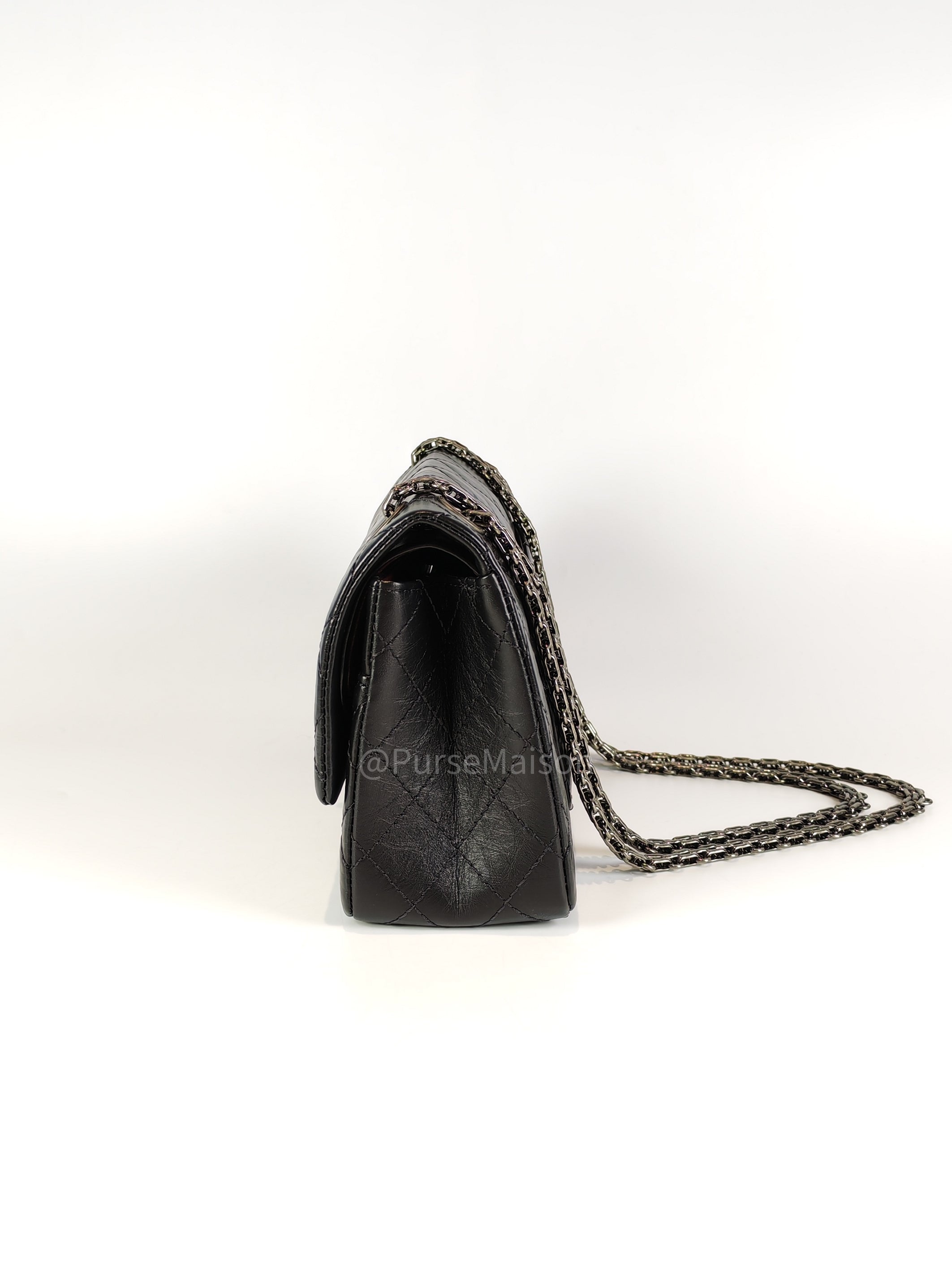 Reissue Small in Black Aged Calfskin Leather and Ruthenium Hardware (Microchip) | Purse Maison Luxury Bags Shop