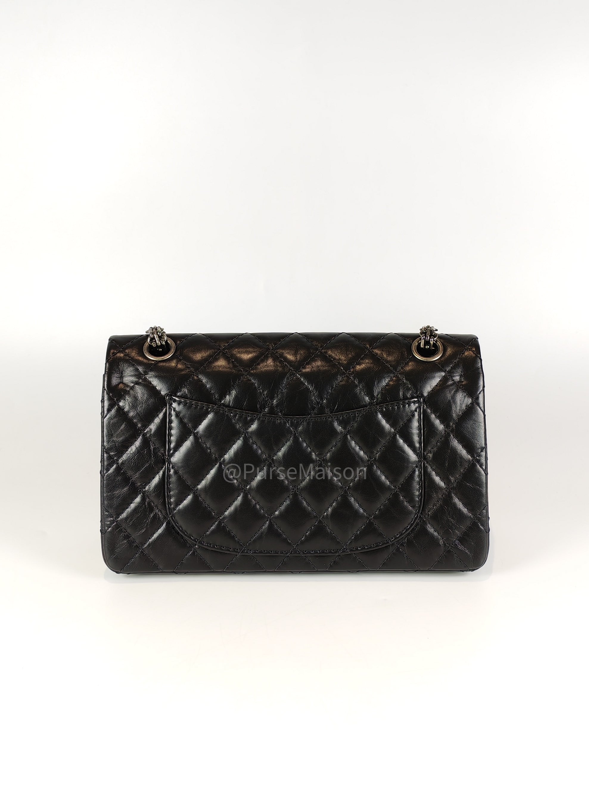 Reissue Small in Black Aged Calfskin Leather and Ruthenium Hardware (Microchip) | Purse Maison Luxury Bags Shop