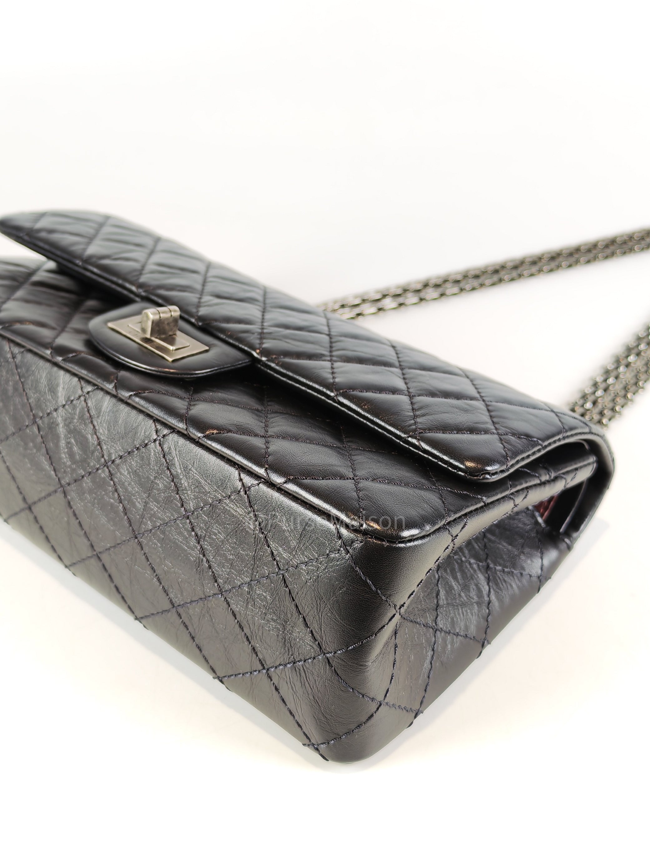 Reissue Small in Black Aged Calfskin Leather and Ruthenium Hardware (Microchip) | Purse Maison Luxury Bags Shop