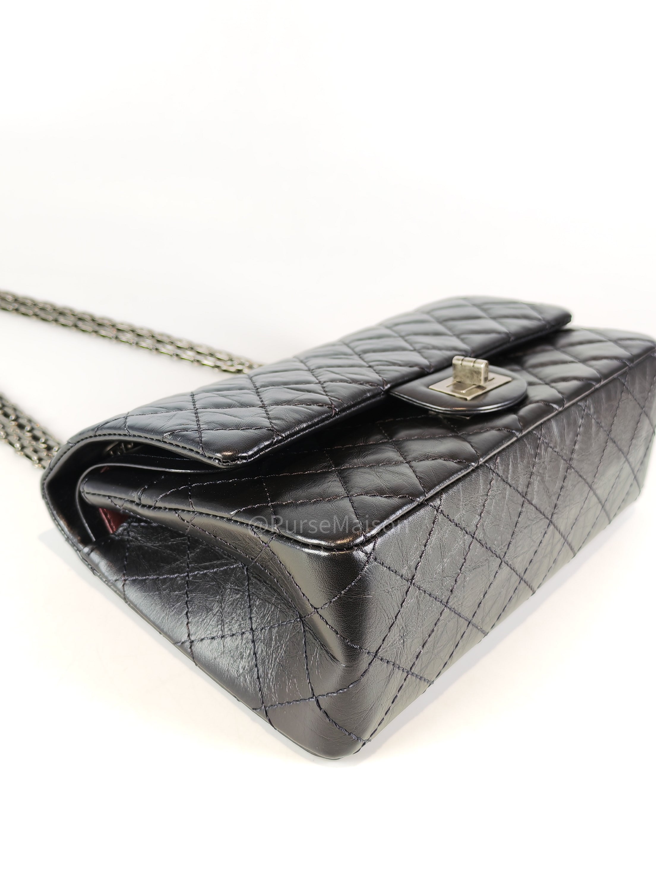 Reissue Small in Black Aged Calfskin Leather and Ruthenium Hardware (Microchip) | Purse Maison Luxury Bags Shop