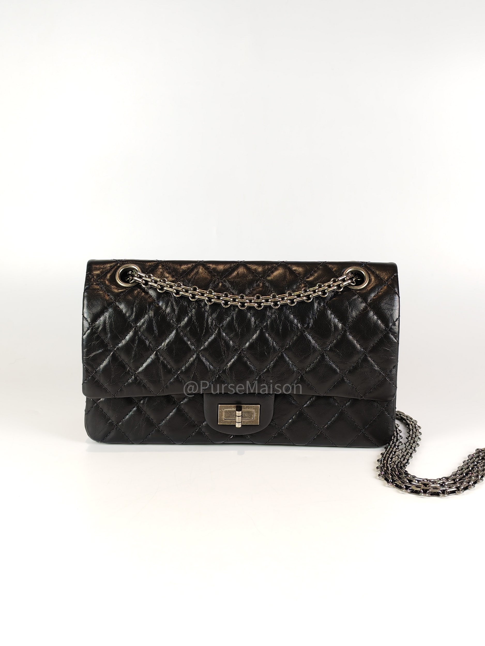 Reissue Small in Black Aged Calfskin Leather and Ruthenium Hardware (Microchip) | Purse Maison Luxury Bags Shop