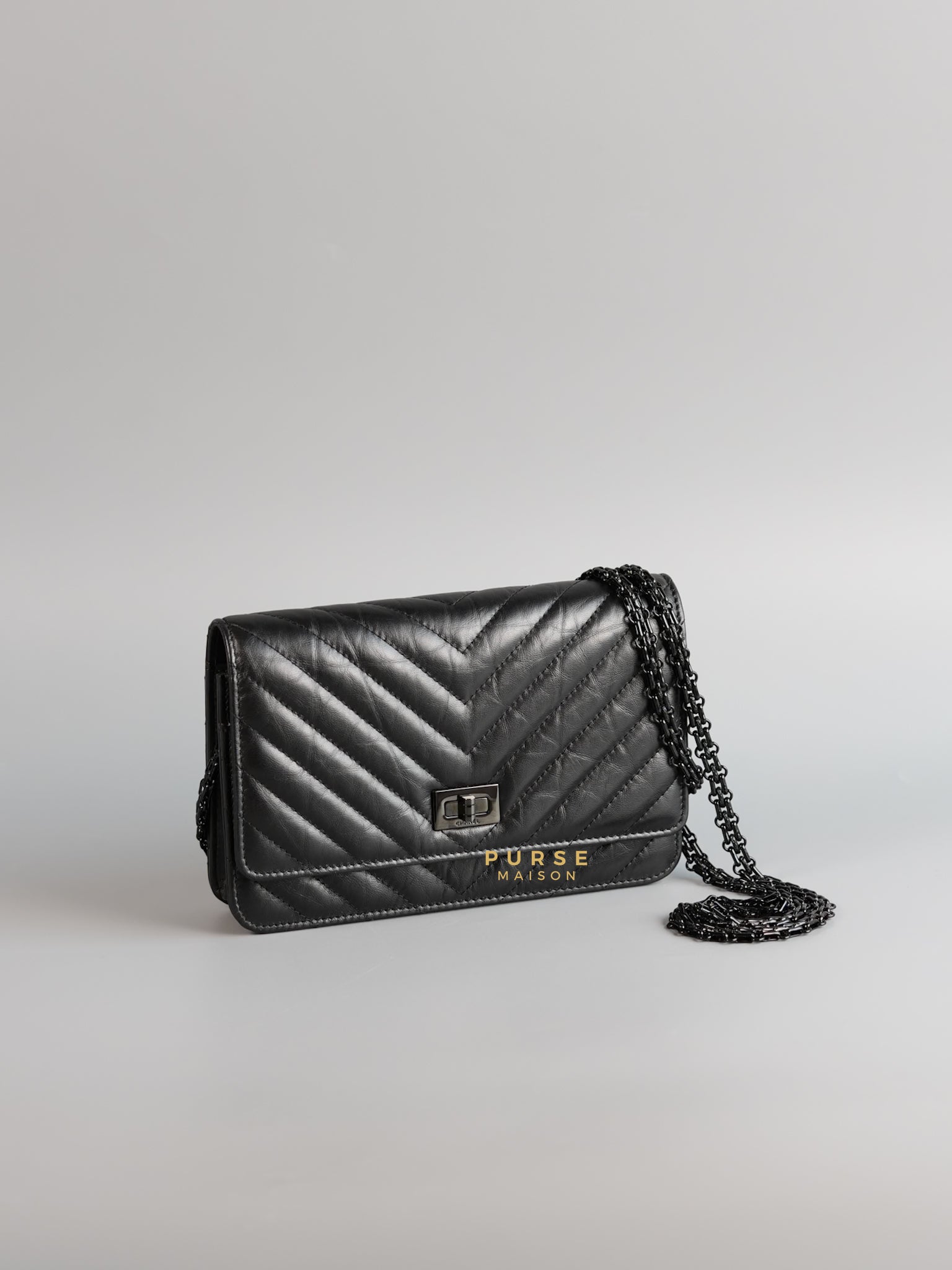 Reissue Wallet on Chain Chevron Calfskin Leather So Black Series 30 | Purse Maison Luxury Bags Shop