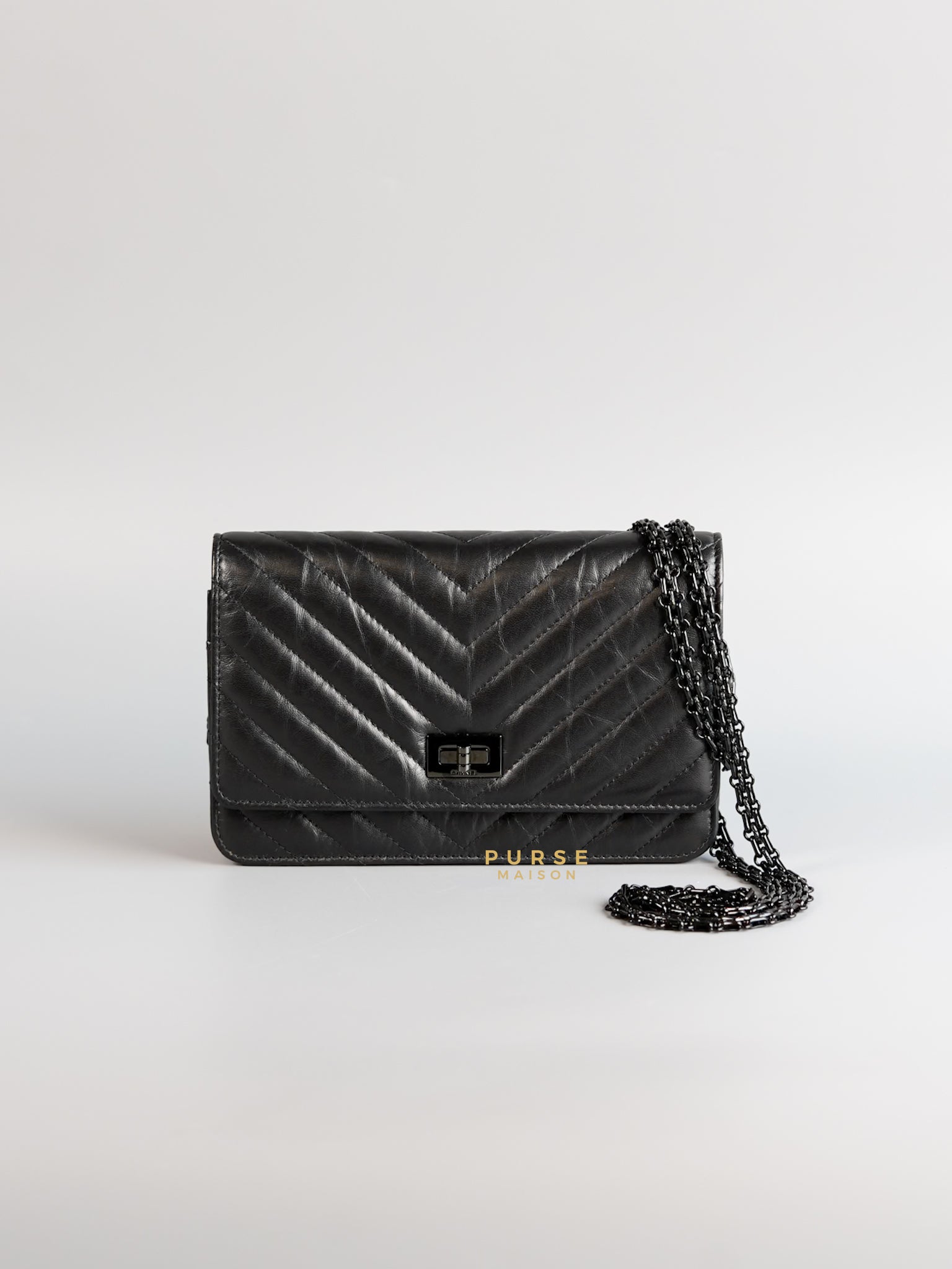 Reissue Wallet on Chain Chevron Calfskin Leather So Black Series 30 | Purse Maison Luxury Bags Shop