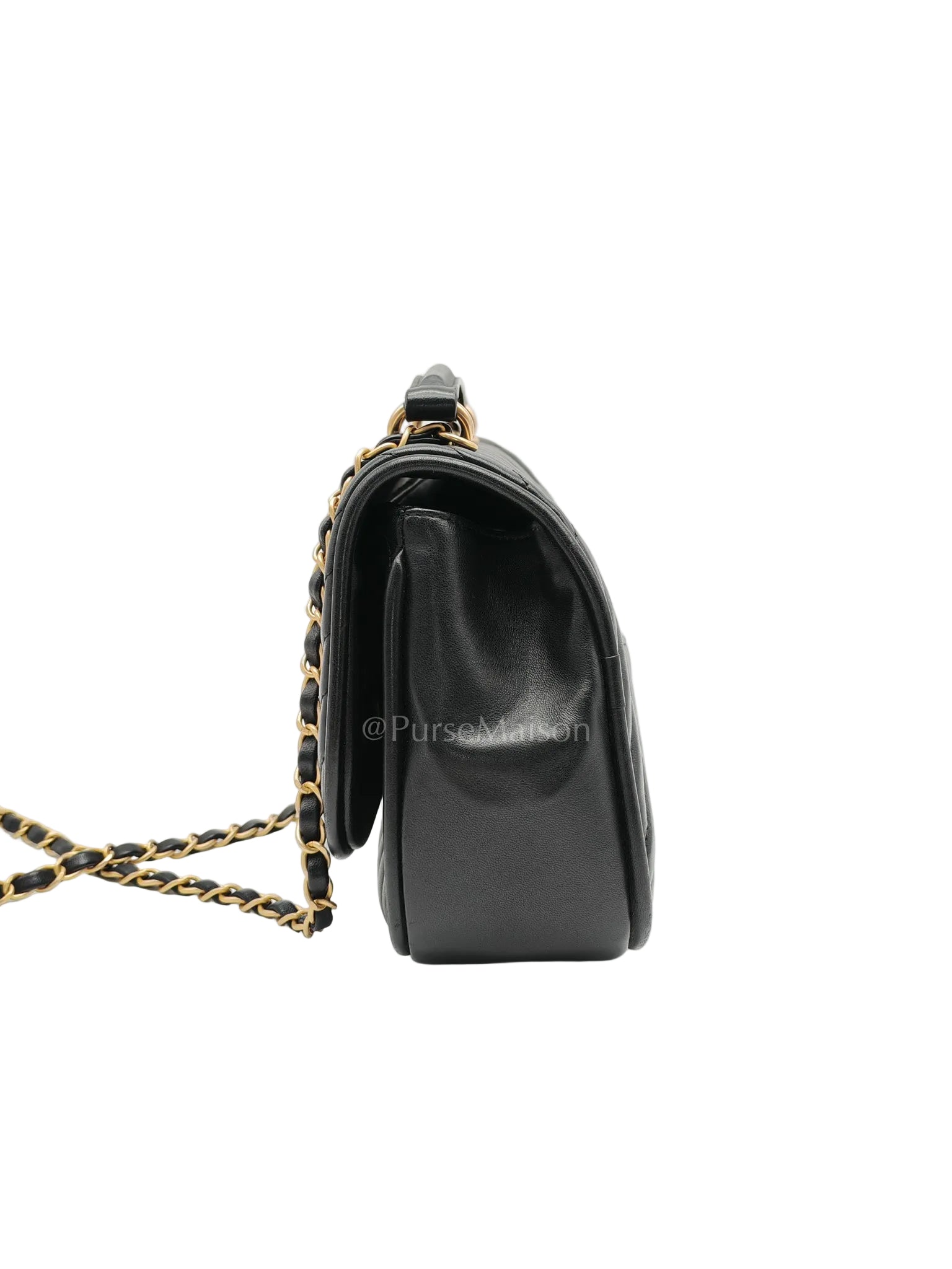 Reverse Chevron Quilted Top Handle Flap Bag in Lambskin Leather and Aged Gold Hardware Series 24 | Purse Maison Luxury Bags Shop