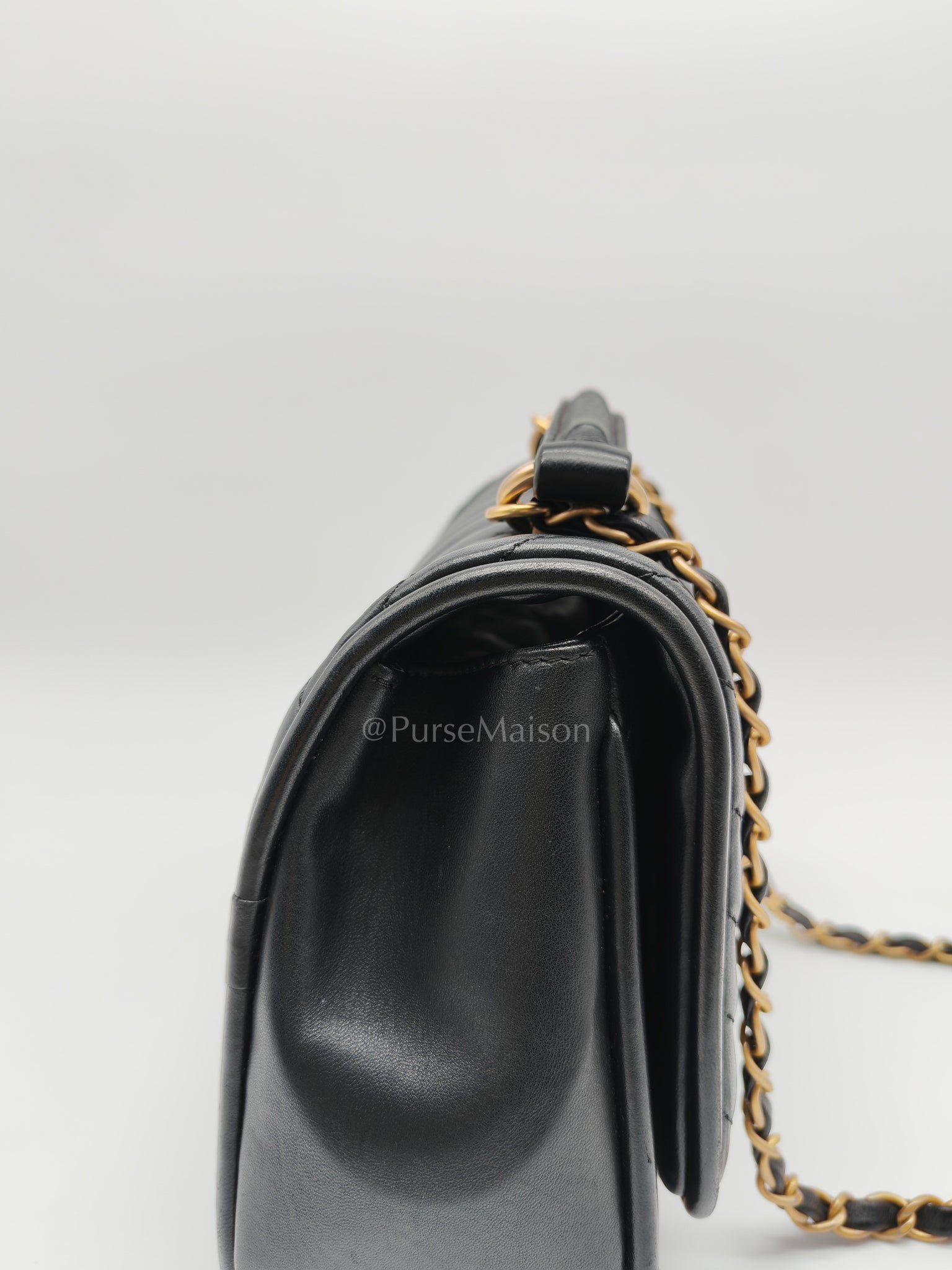 Reverse Chevron Quilted Top Handle Flap Bag in Lambskin Leather and Aged Gold Hardware Series 24 | Purse Maison Luxury Bags Shop