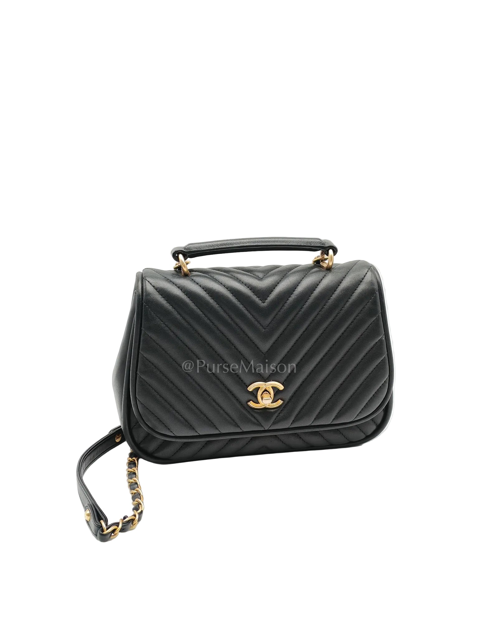 Reverse Chevron Quilted Top Handle Flap Bag in Lambskin Leather and Aged Gold Hardware Series 24 | Purse Maison Luxury Bags Shop