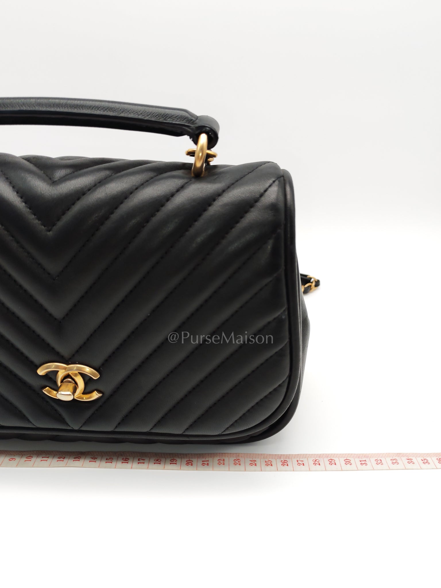 Reverse Chevron Quilted Top Handle Flap Bag in Lambskin Leather and Aged Gold Hardware Series 24 | Purse Maison Luxury Bags Shop