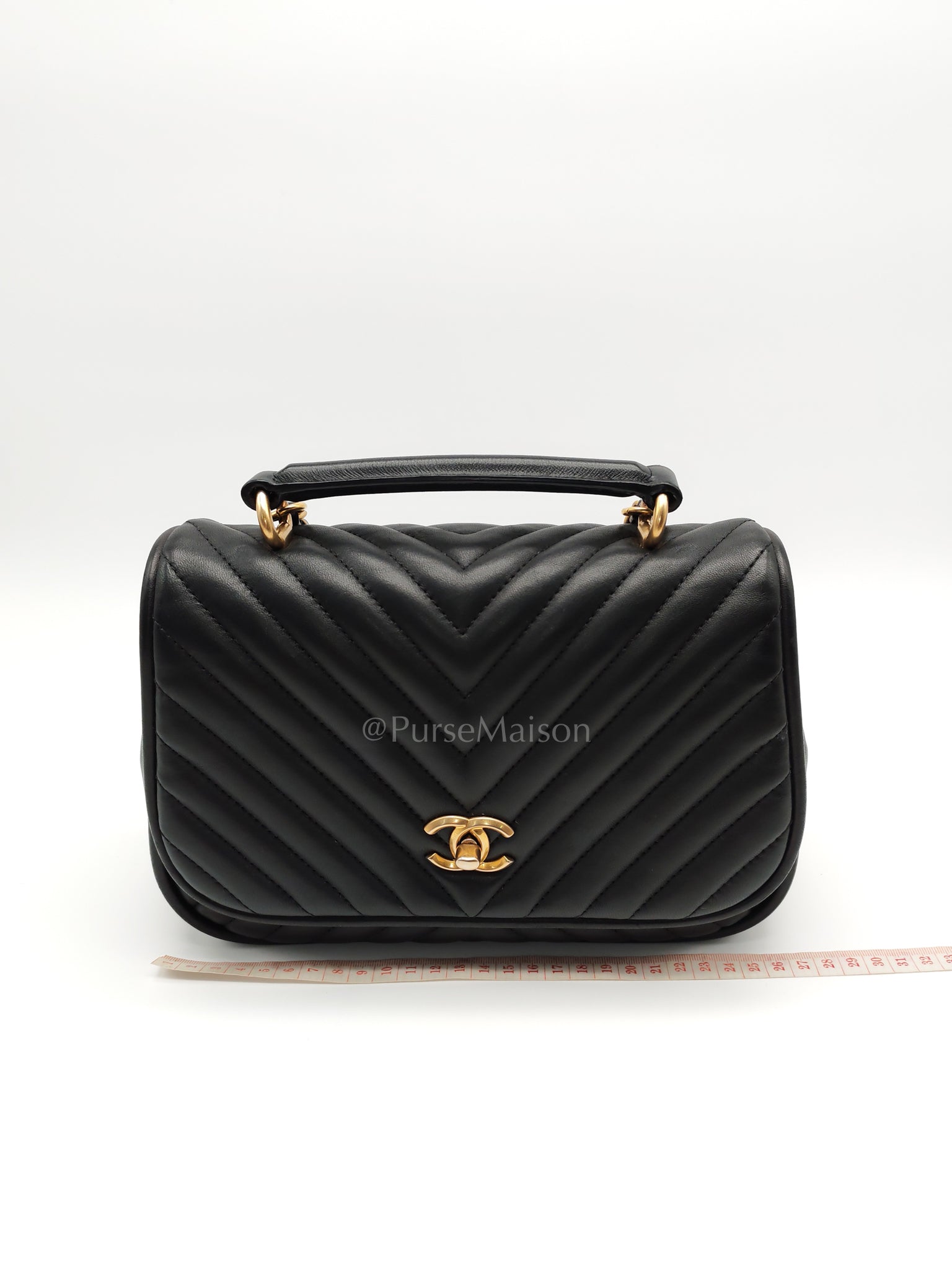Reverse Chevron Quilted Top Handle Flap Bag in Lambskin Leather and Aged Gold Hardware Series 24 | Purse Maison Luxury Bags Shop