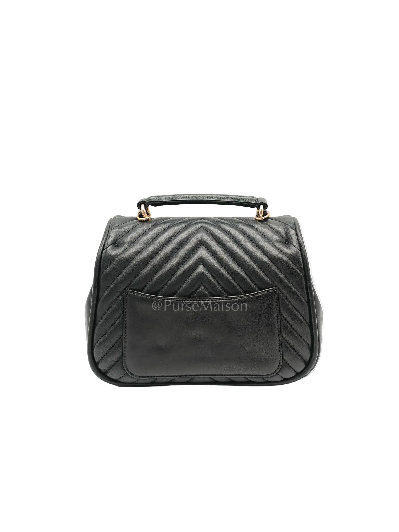 Reverse Chevron Quilted Top Handle Flap Bag in Lambskin Leather and Aged Gold Hardware Series 24 | Purse Maison Luxury Bags Shop