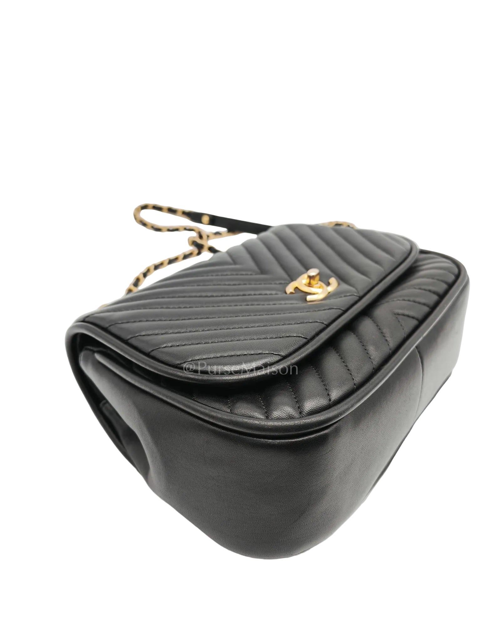 Reverse Chevron Quilted Top Handle Flap Bag in Lambskin Leather and Aged Gold Hardware Series 24 | Purse Maison Luxury Bags Shop