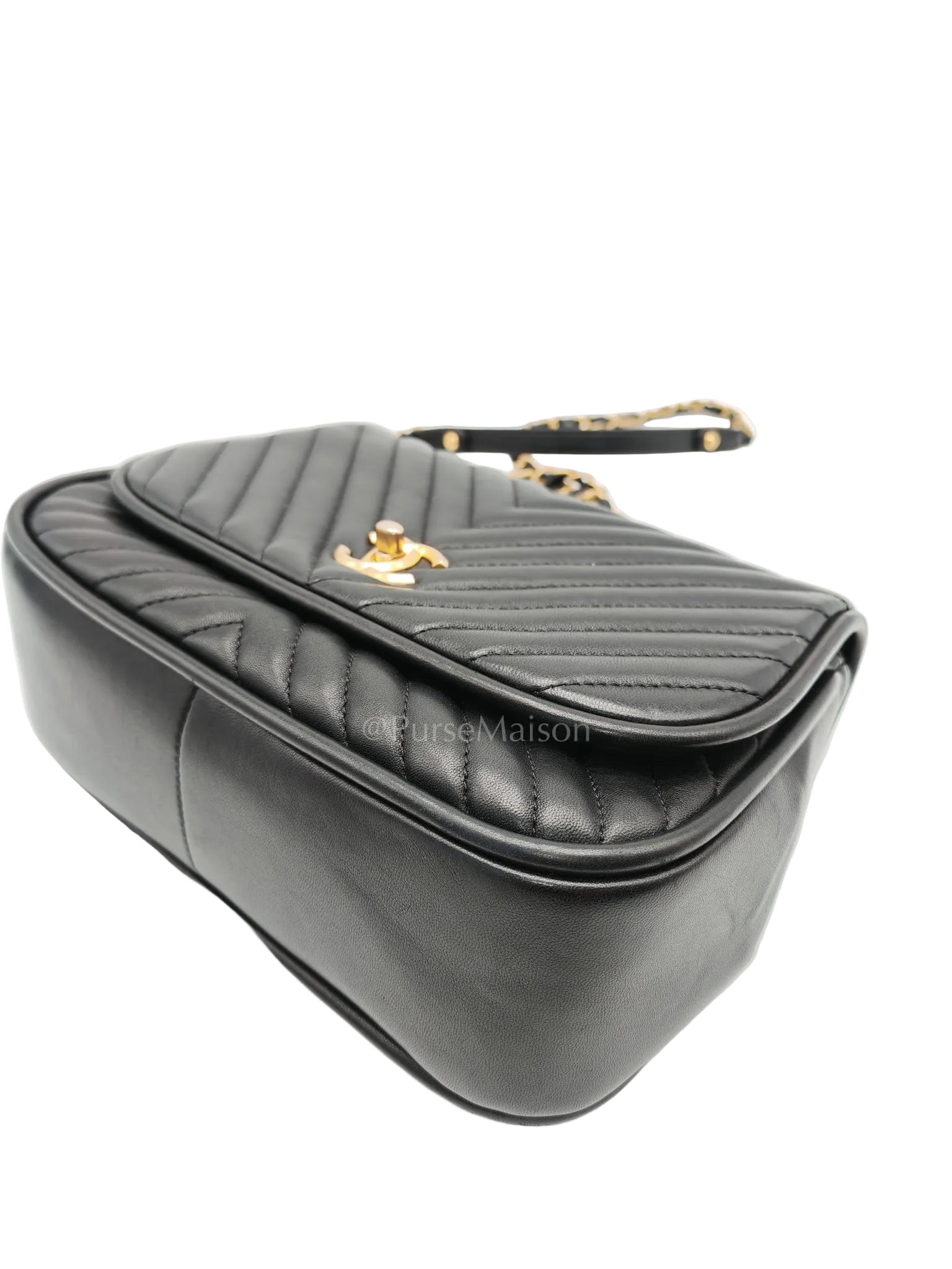 Reverse Chevron Quilted Top Handle Flap Bag in Lambskin Leather and Aged Gold Hardware Series 24 | Purse Maison Luxury Bags Shop
