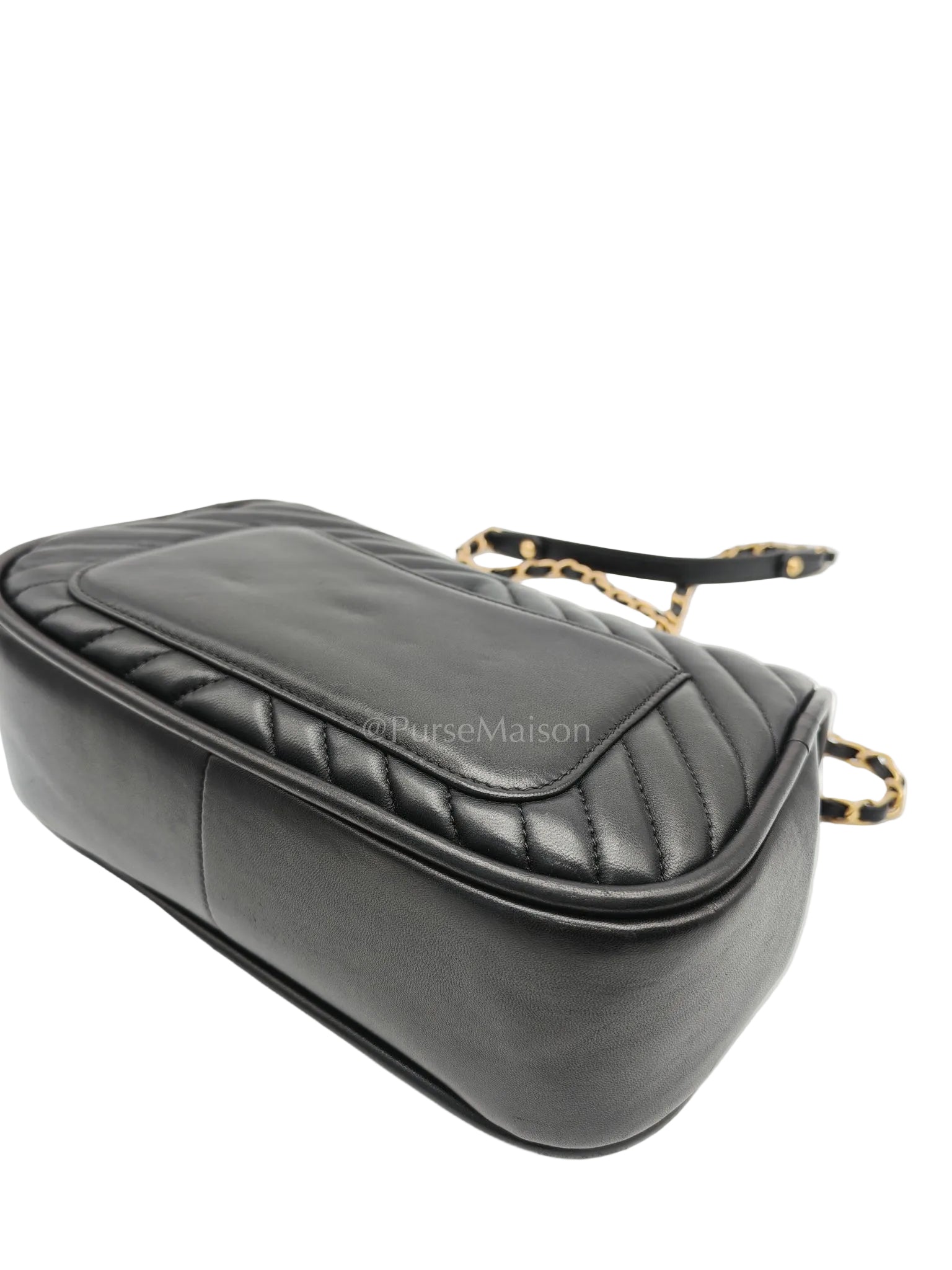 Reverse Chevron Quilted Top Handle Flap Bag in Lambskin Leather and Aged Gold Hardware Series 24 | Purse Maison Luxury Bags Shop
