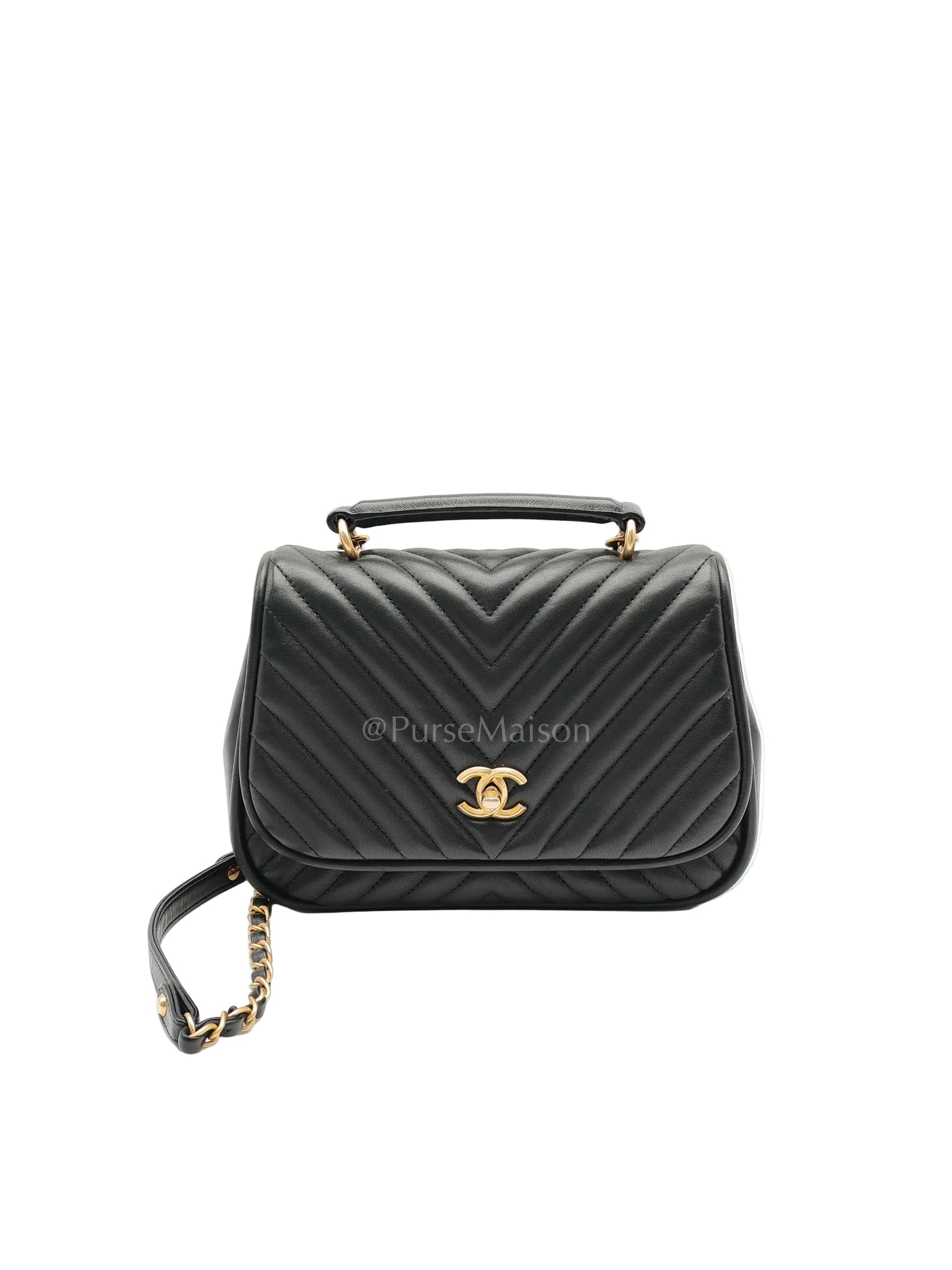 Reverse Chevron Quilted Top Handle Flap Bag in Lambskin Leather and Aged Gold Hardware Series 24 | Purse Maison Luxury Bags Shop