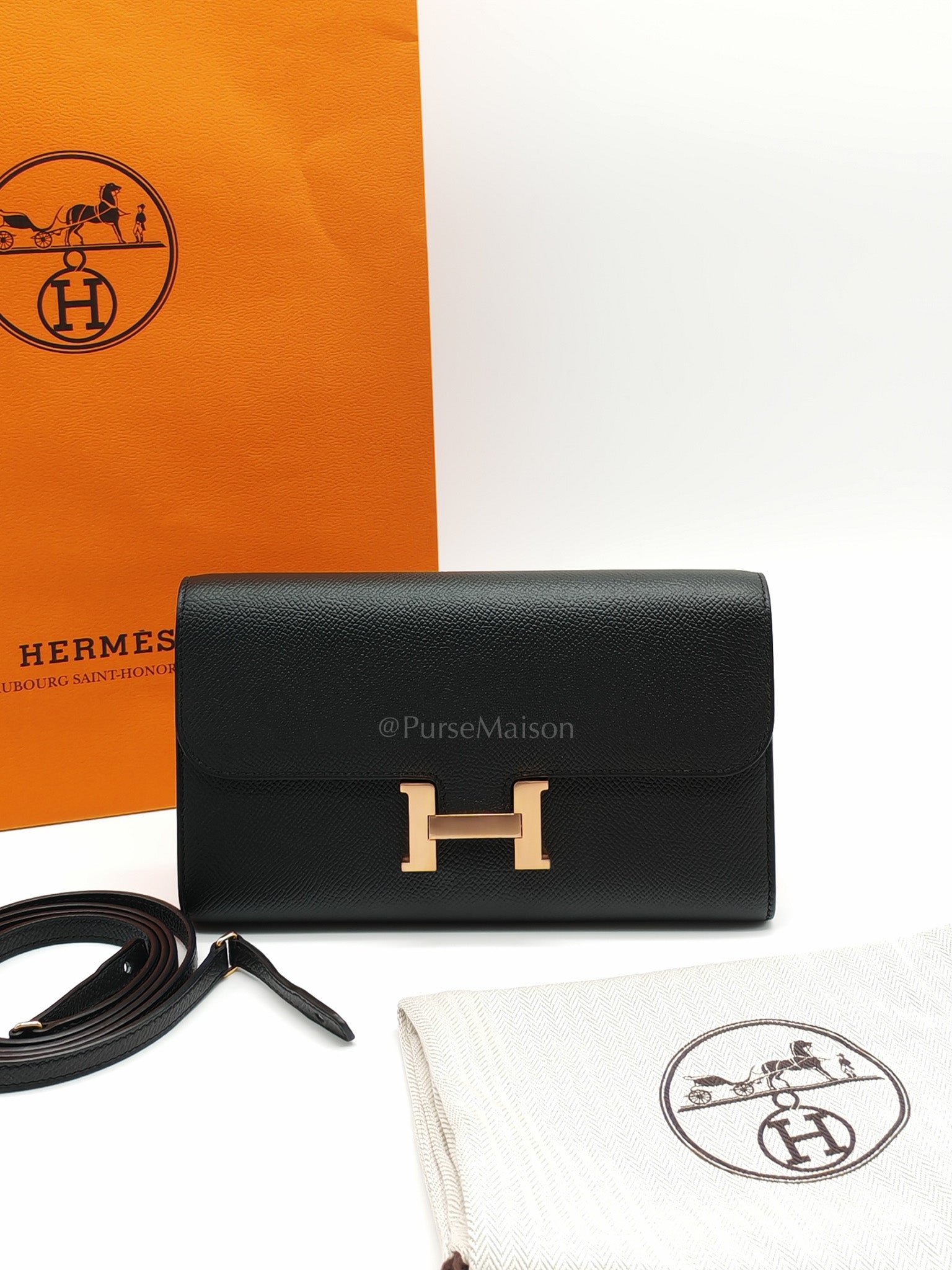 Constance To Go in Black Epsom Leather & Rose Gold Hardware Stamp W(2024)
