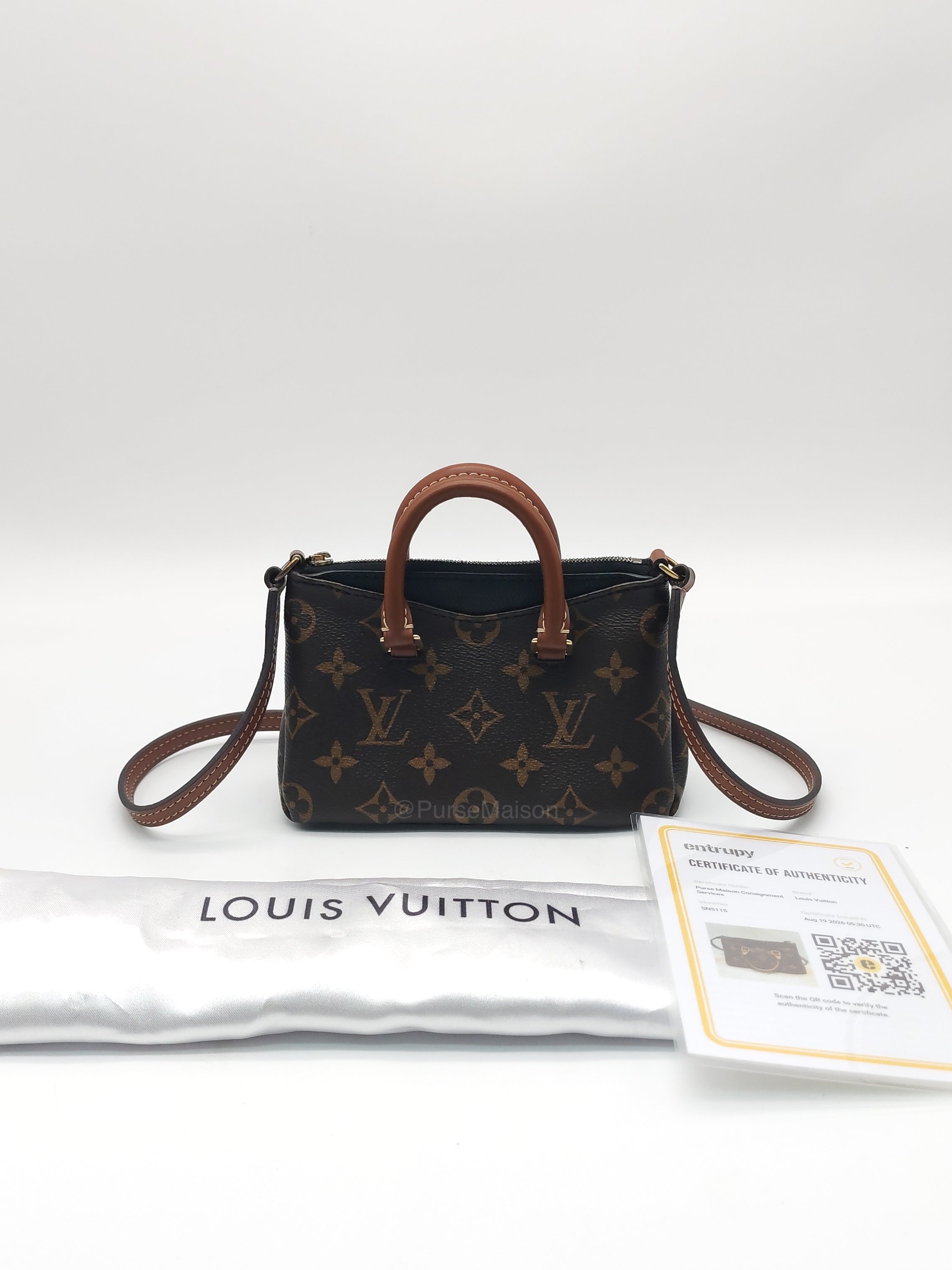 Louis Vuitton Nano Pallas Two Way Hand Bag in Monogram Canvas and Gold Hardware (Datecode: SN5115)