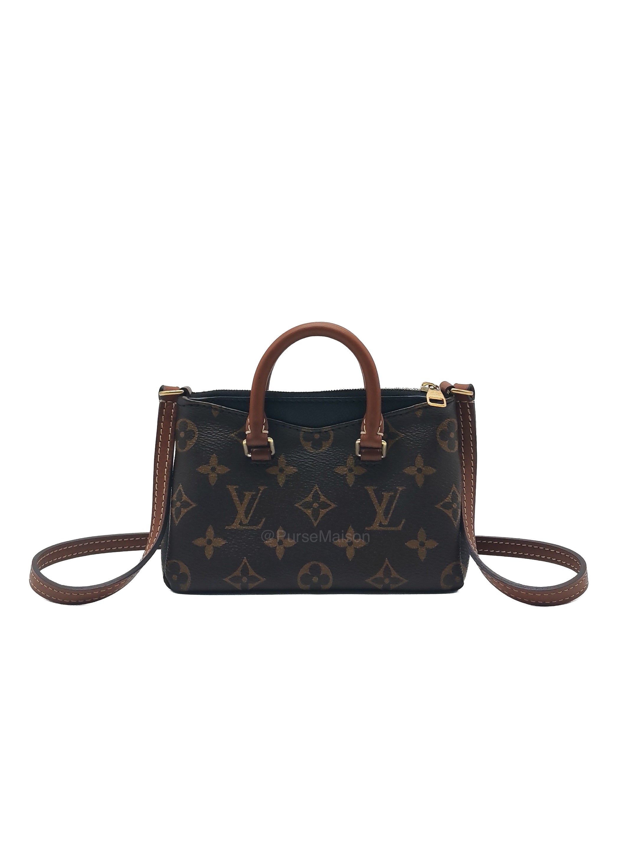 Louis Vuitton Nano Pallas Two Way Hand Bag in Monogram Canvas and Gold Hardware (Datecode: SN5115)