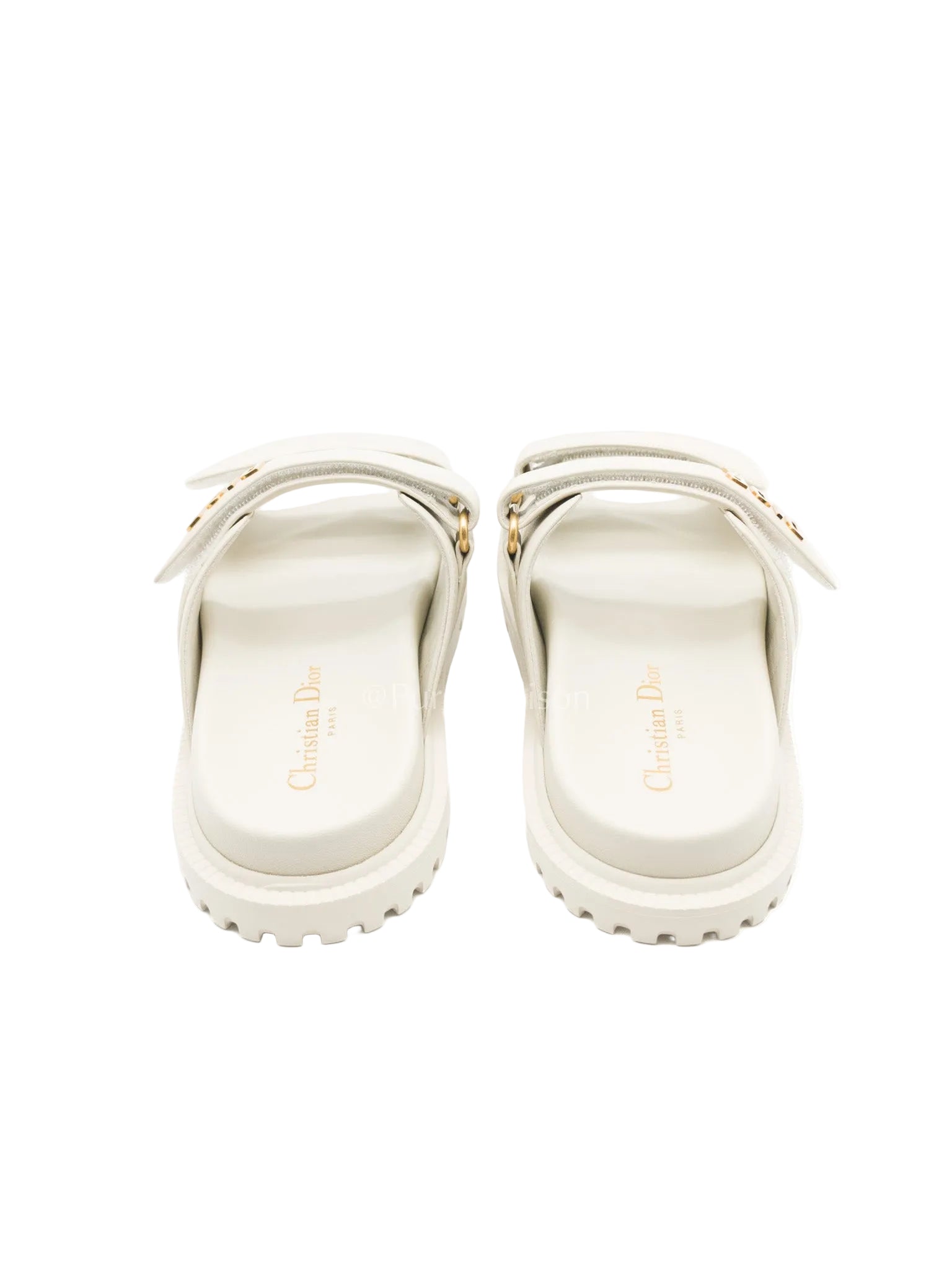 Christian Dior Dioract Sandals in White Lambskin Leather & Gold Hardware Size 36.5 EU (23.5cm)