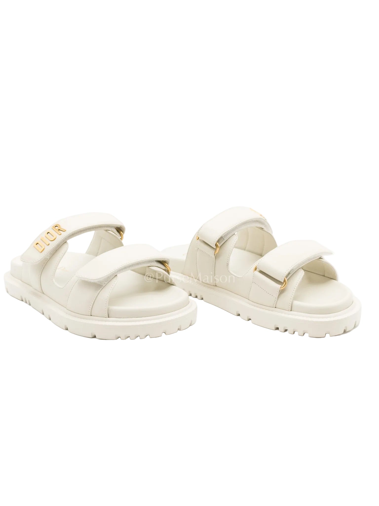 Christian Dior Dioract Sandals in White Lambskin Leather & Gold Hardware Size 36.5 EU (23.5cm)