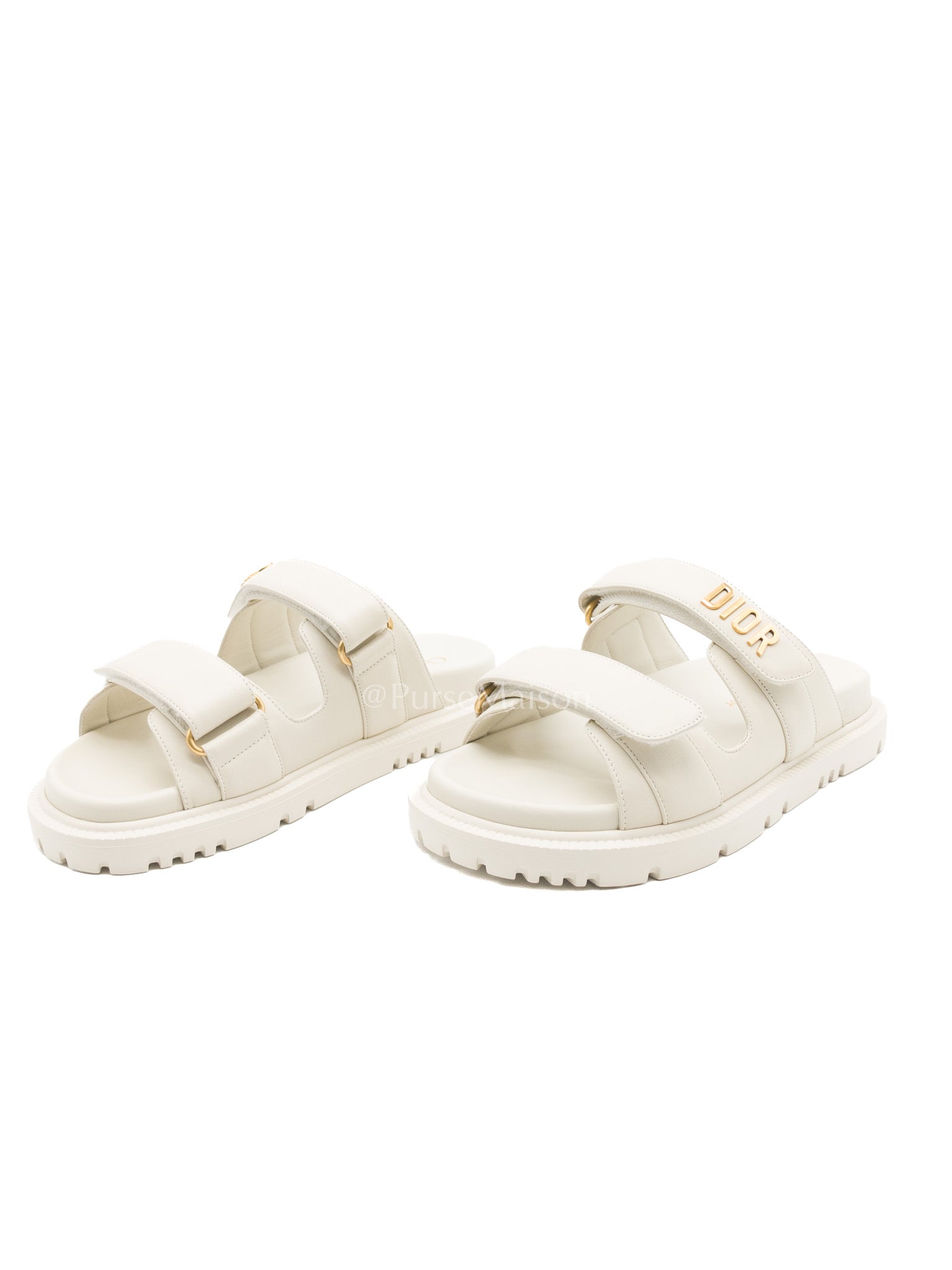 Christian Dior Dioract Sandals in White Lambskin Leather & Gold Hardware Size 36.5 EU (23.5cm)