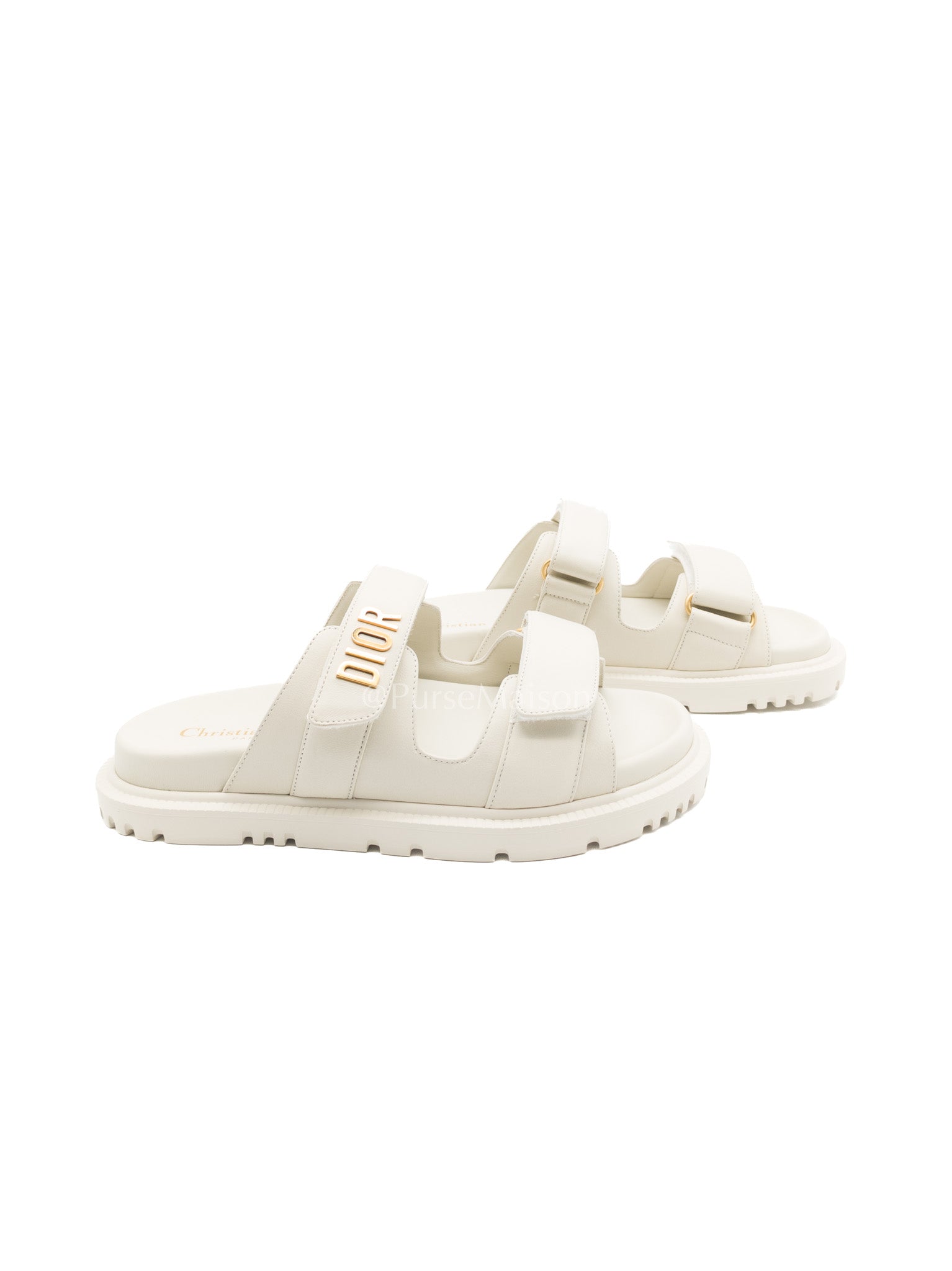 Christian Dior Dioract Sandals in White Lambskin Leather & Gold Hardware Size 36.5 EU (23.5cm)