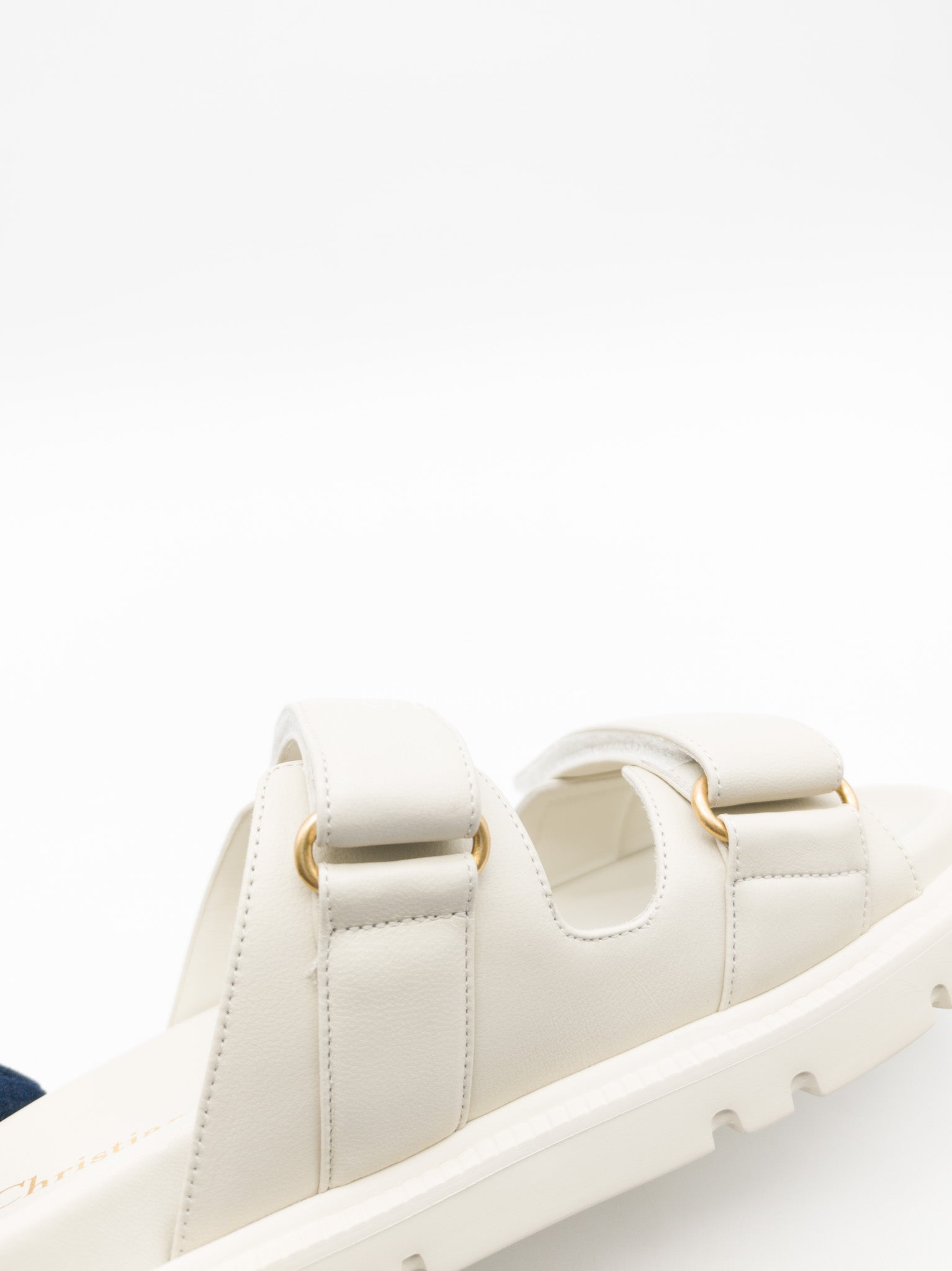 Christian Dior Dioract Sandals in White Lambskin Leather & Gold Hardware Size 36.5 EU (23.5cm)