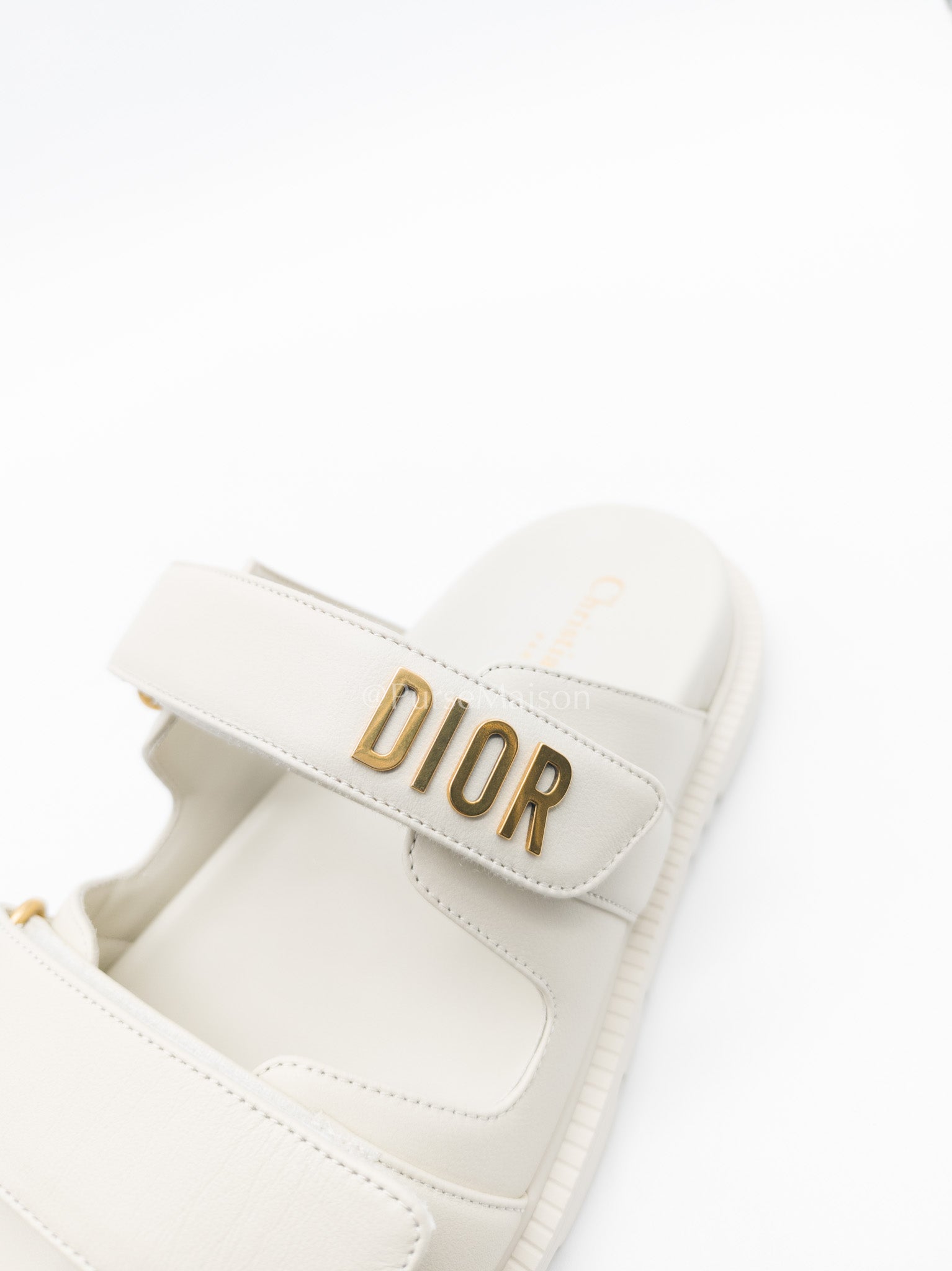 Christian Dior Dioract Sandals in White Lambskin Leather & Gold Hardware Size 36.5 EU (23.5cm)