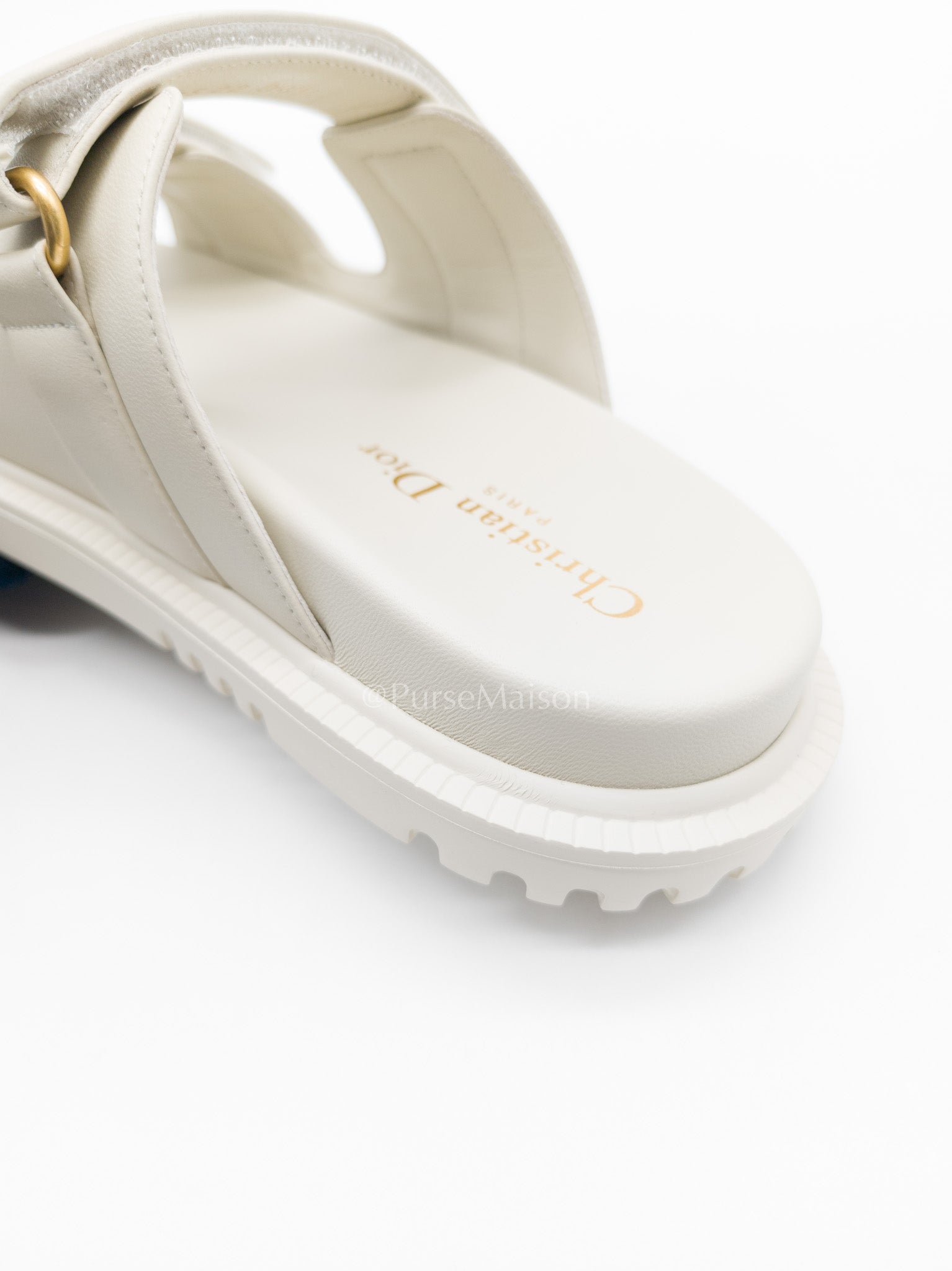 Christian Dior Dioract Sandals in White Lambskin Leather & Gold Hardware Size 36.5 EU (23.5cm)
