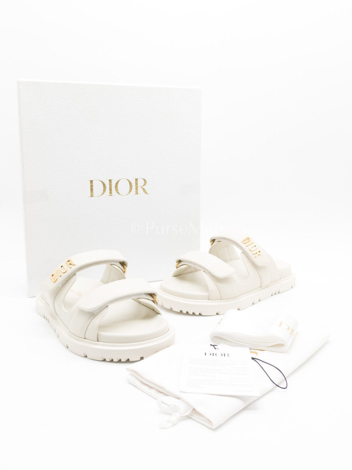 Christian Dior Dioract Sandals in White Lambskin Leather & Gold Hardware Size 36.5 EU (23.5cm)
