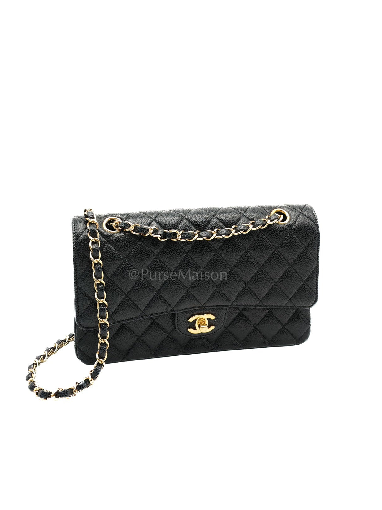 Classic Double Flap Medium Black Caviar Leather In Gold Hardware Series 19