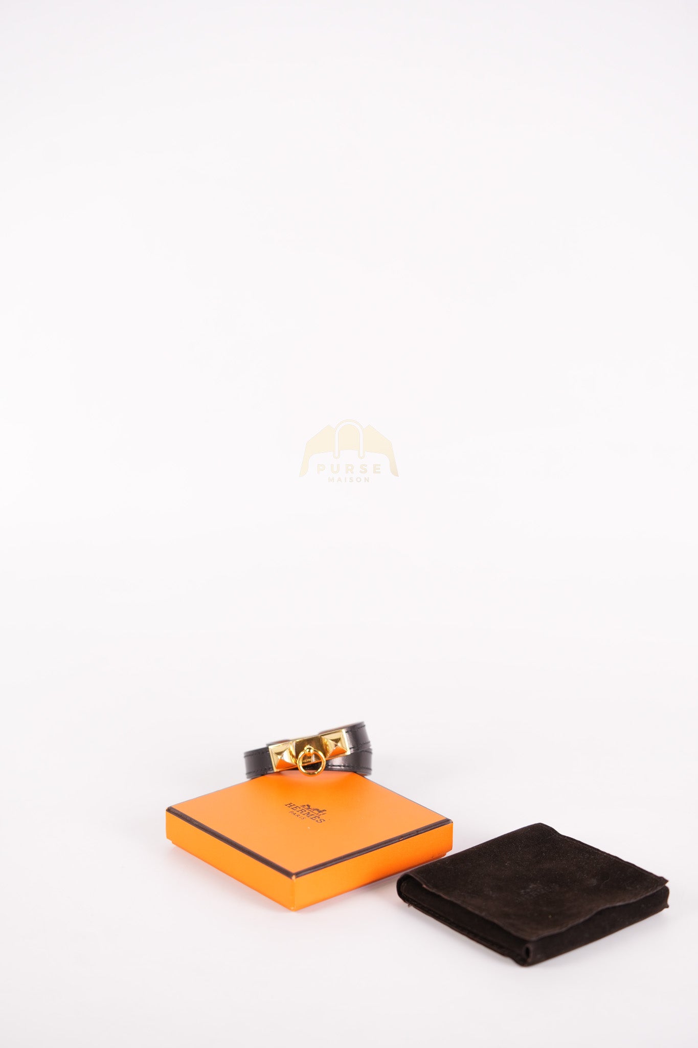 Rivale Double Tour Bracelet in Noir Box Calfskin Leather Gold Hardware Stamp X(2016) | Purse Maison Luxury Bags Shop