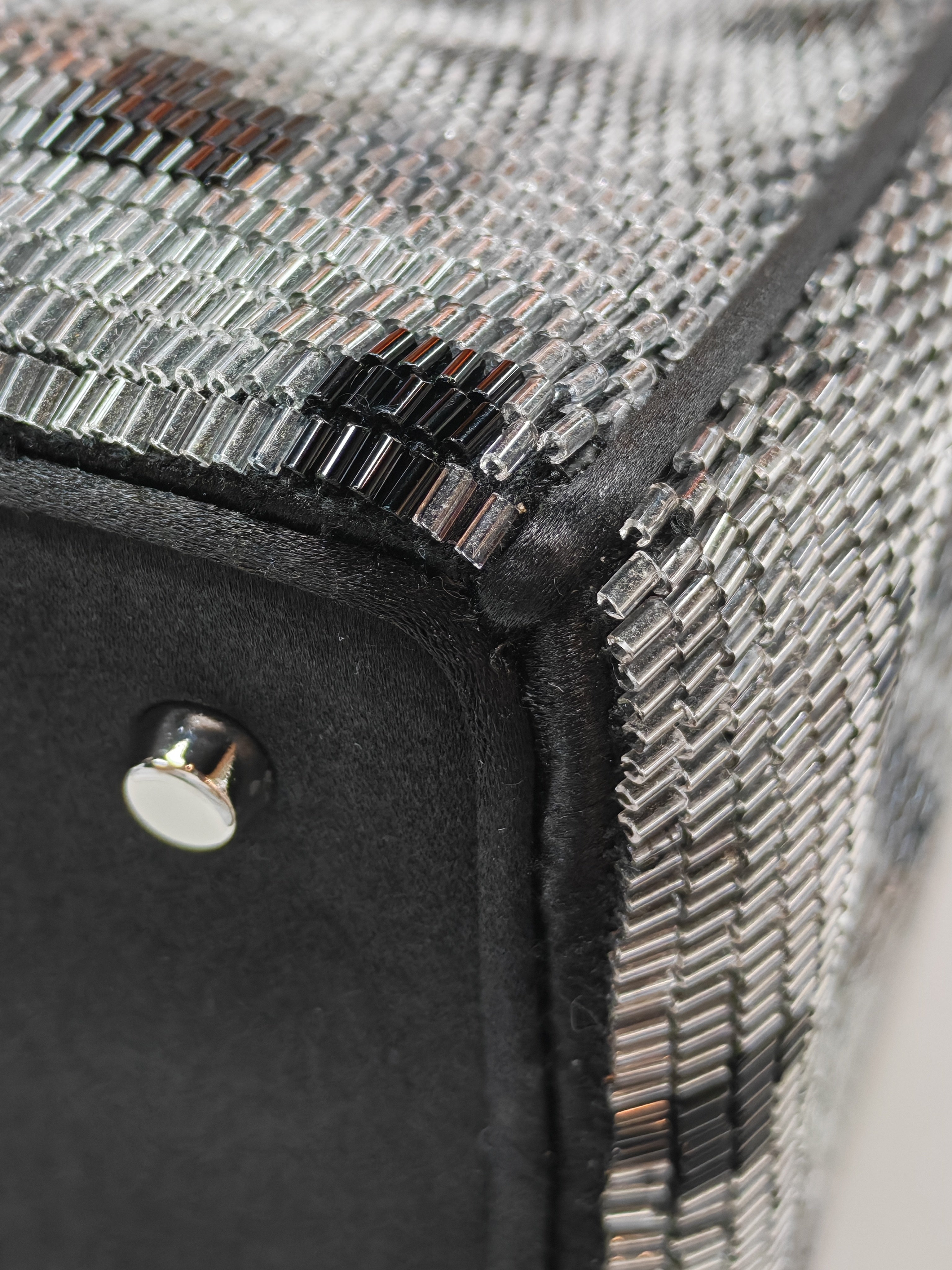 Christian Dior Leopard Lady Dior in Black and Gray Wool Sequin Leather and Silver Hardware