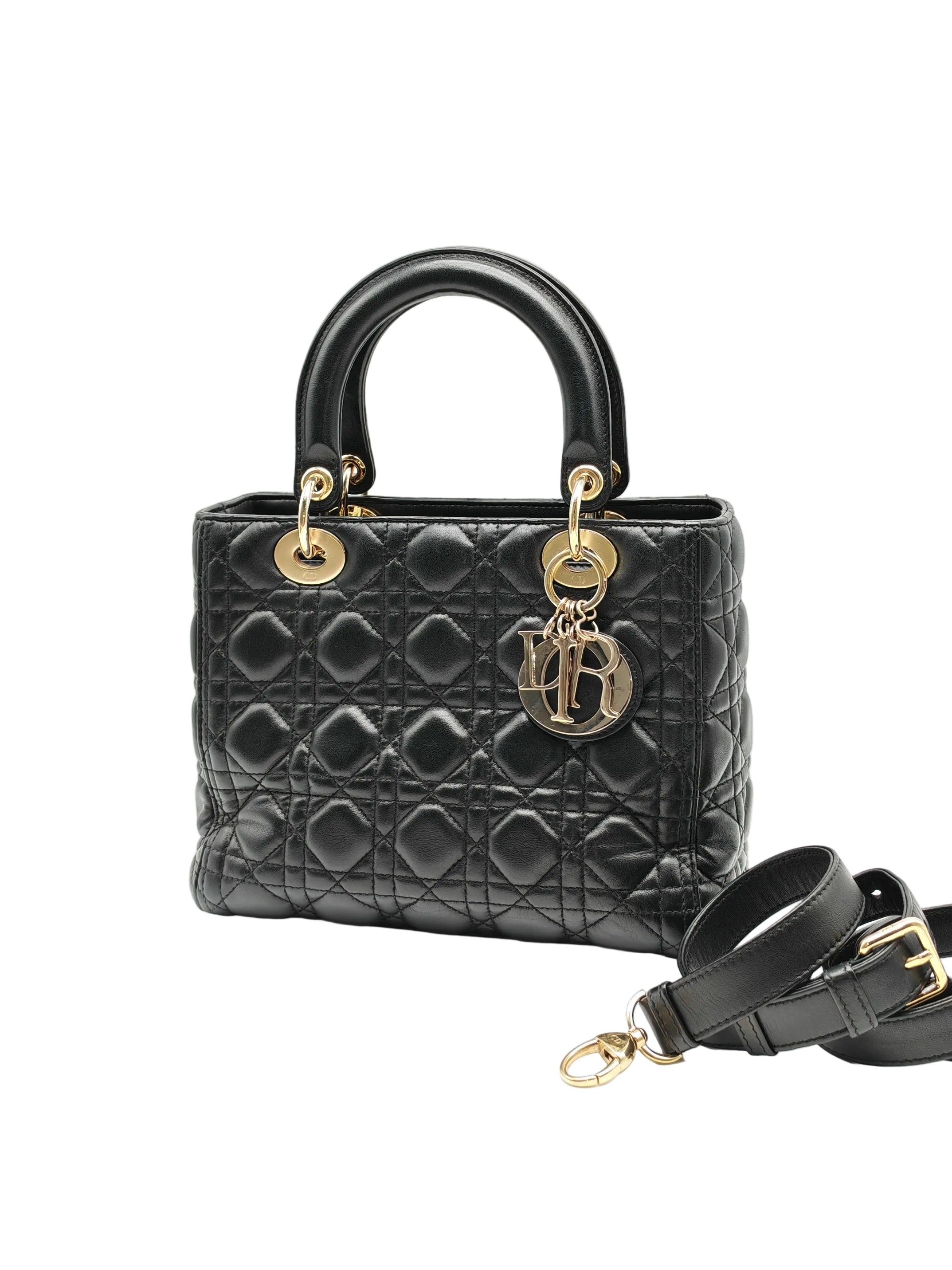 Christian Dior Lady Dior in Black Cannage Lambskin Leather Shoulder Bag