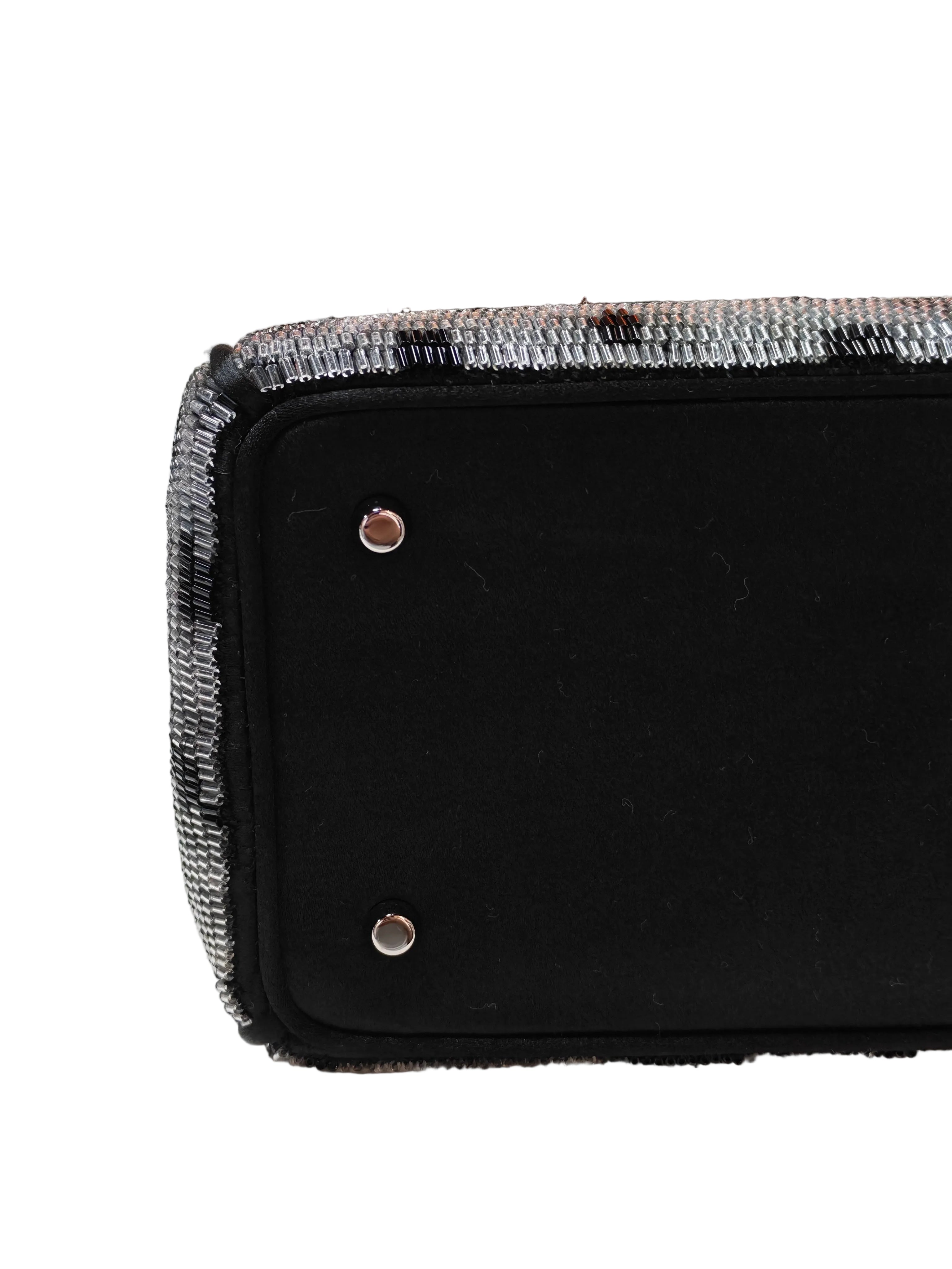 Christian Dior Leopard Lady Dior in Black and Gray Wool Sequin Leather and Silver Hardware