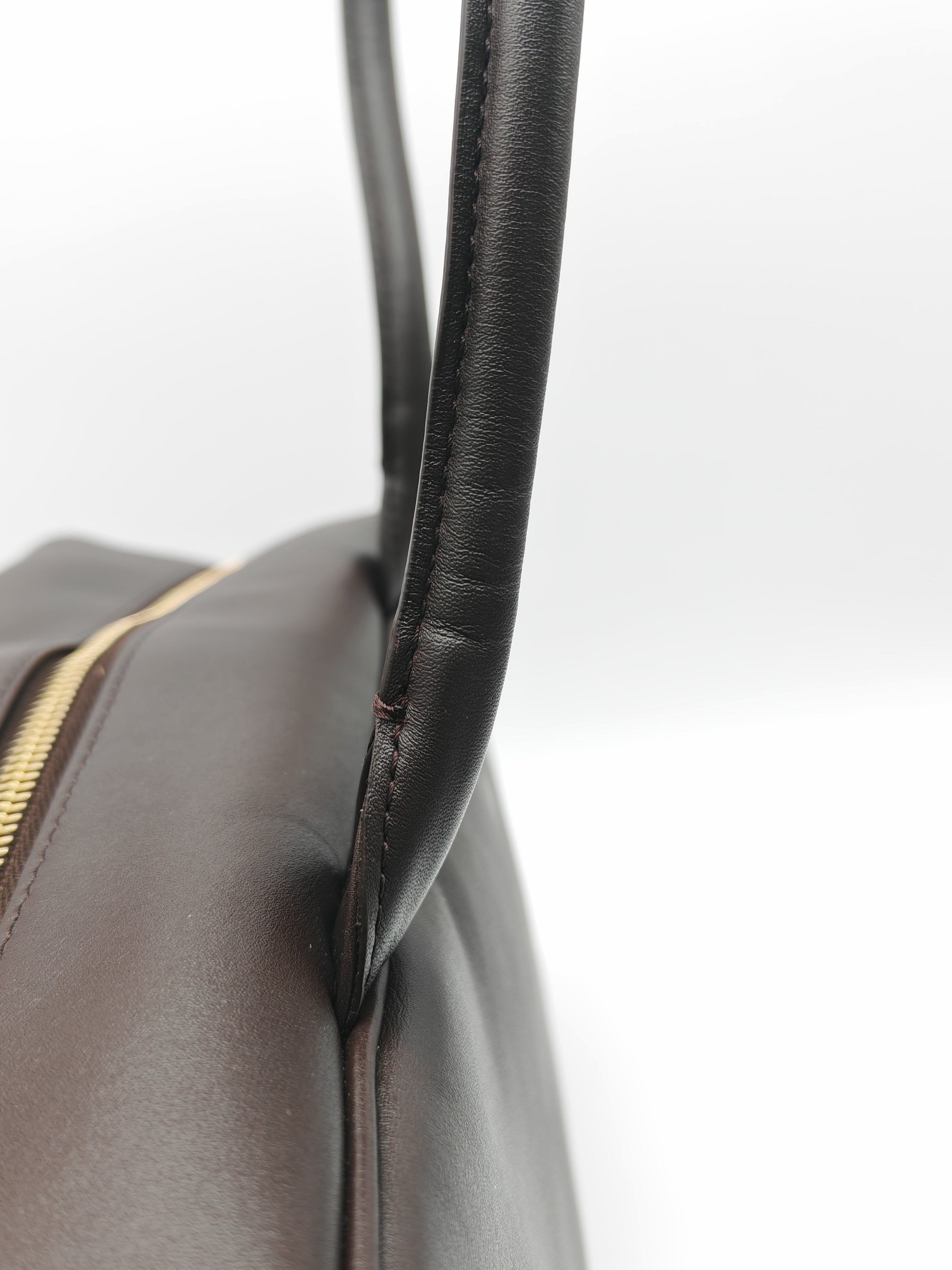 Chanel Large Bowling Bag in Dark Brown Calfskin Leather and Gold Hardware (Microchip)