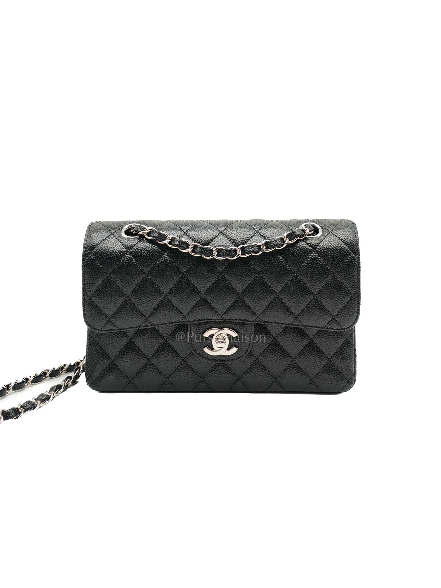 Chanel Classic Double Flap Small in Black Quilted Caviar Leather and Silver Hardware Series 29 | Purse Maison Luxury Bags Shop