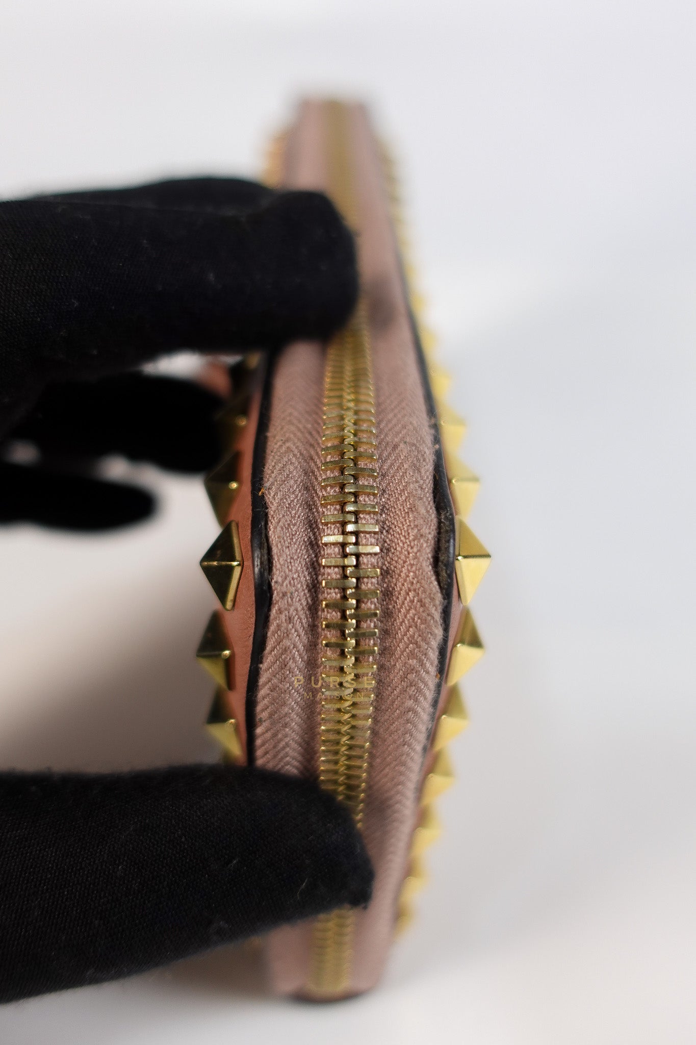 Rockstud Zip Around Long Wallet in Brown Calfskin Leather | Purse Maison Luxury Bags Shop