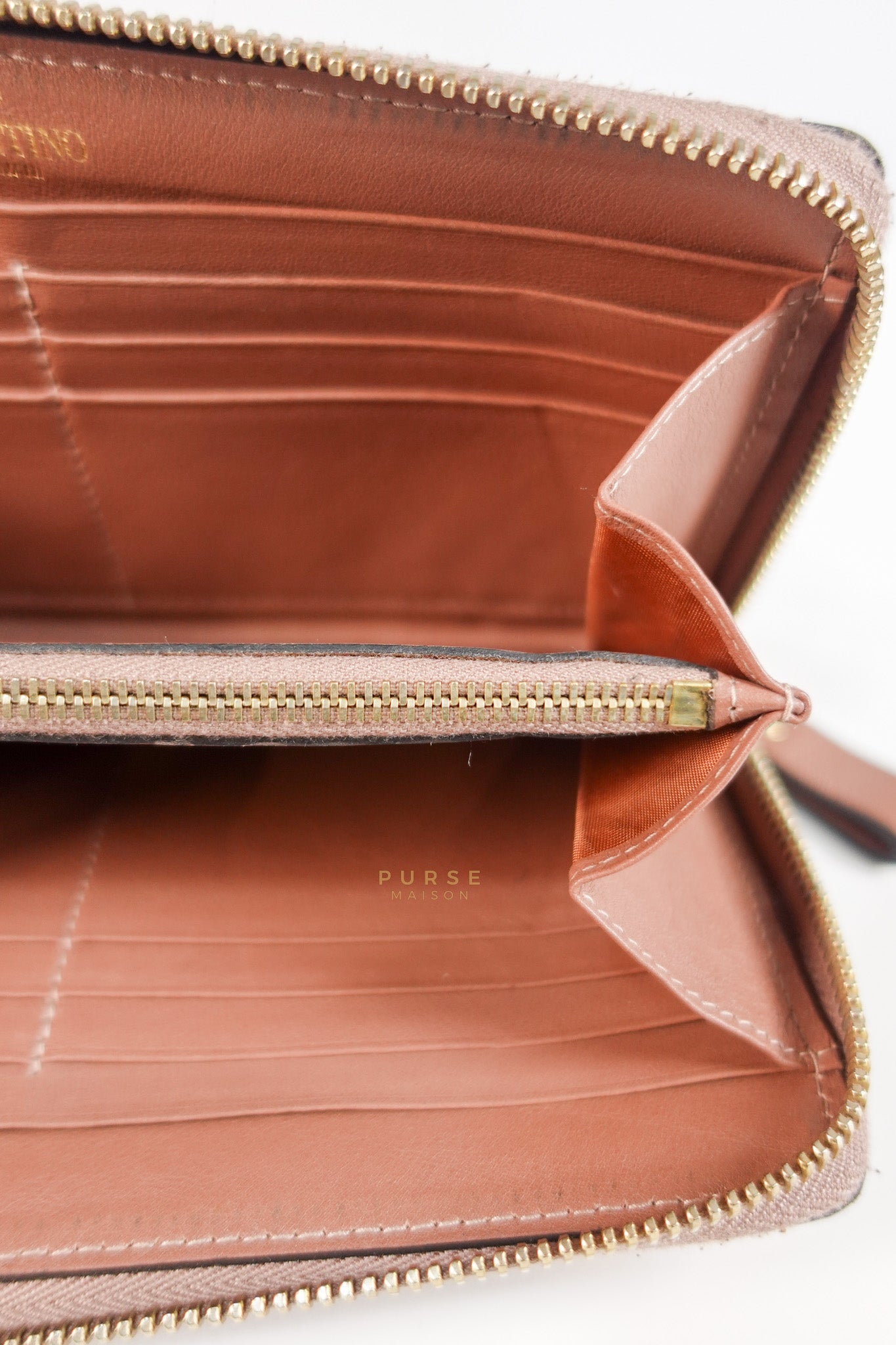 Rockstud Zip Around Long Wallet in Brown Calfskin Leather | Purse Maison Luxury Bags Shop