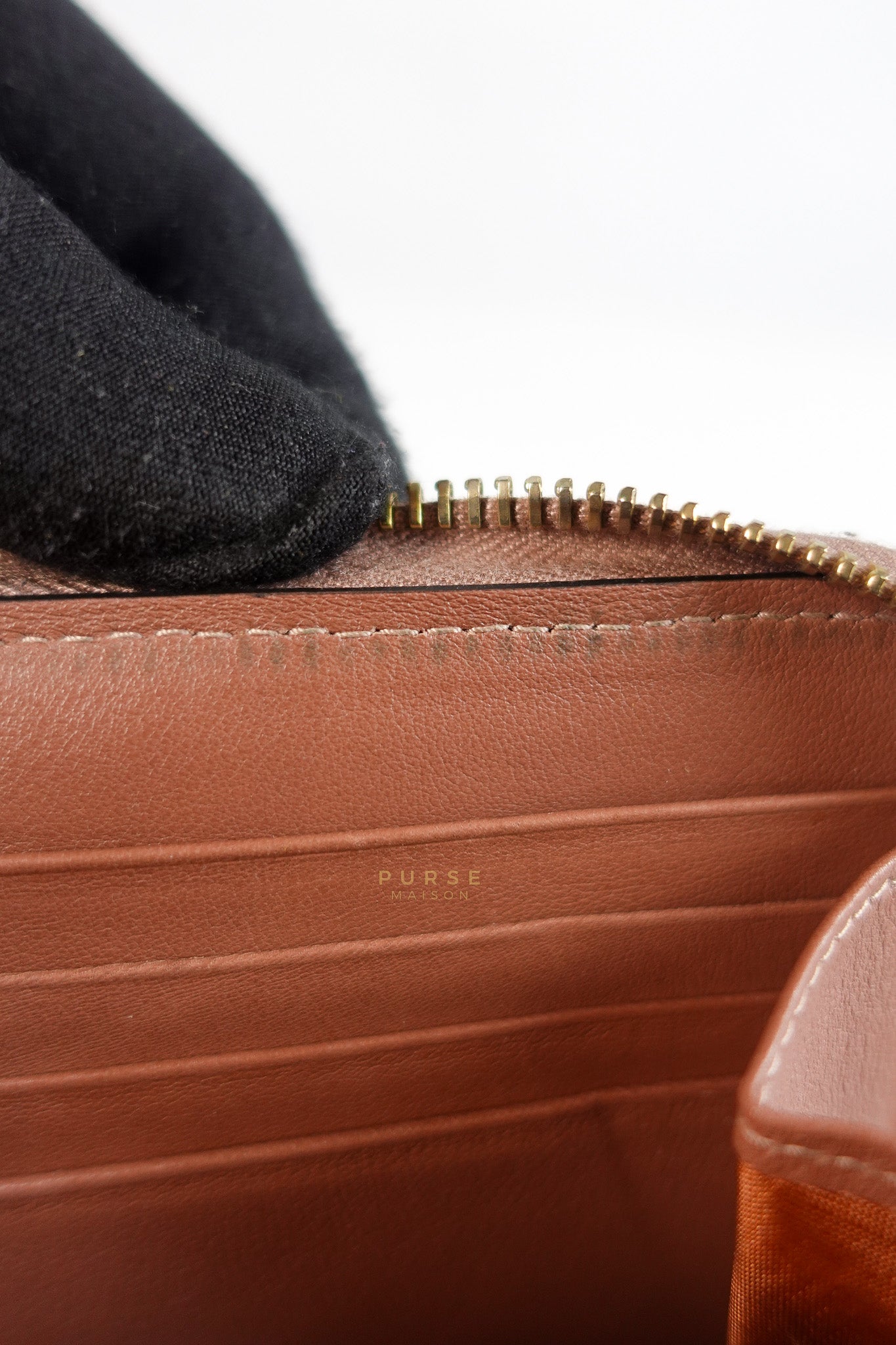 Rockstud Zip Around Long Wallet in Brown Calfskin Leather | Purse Maison Luxury Bags Shop